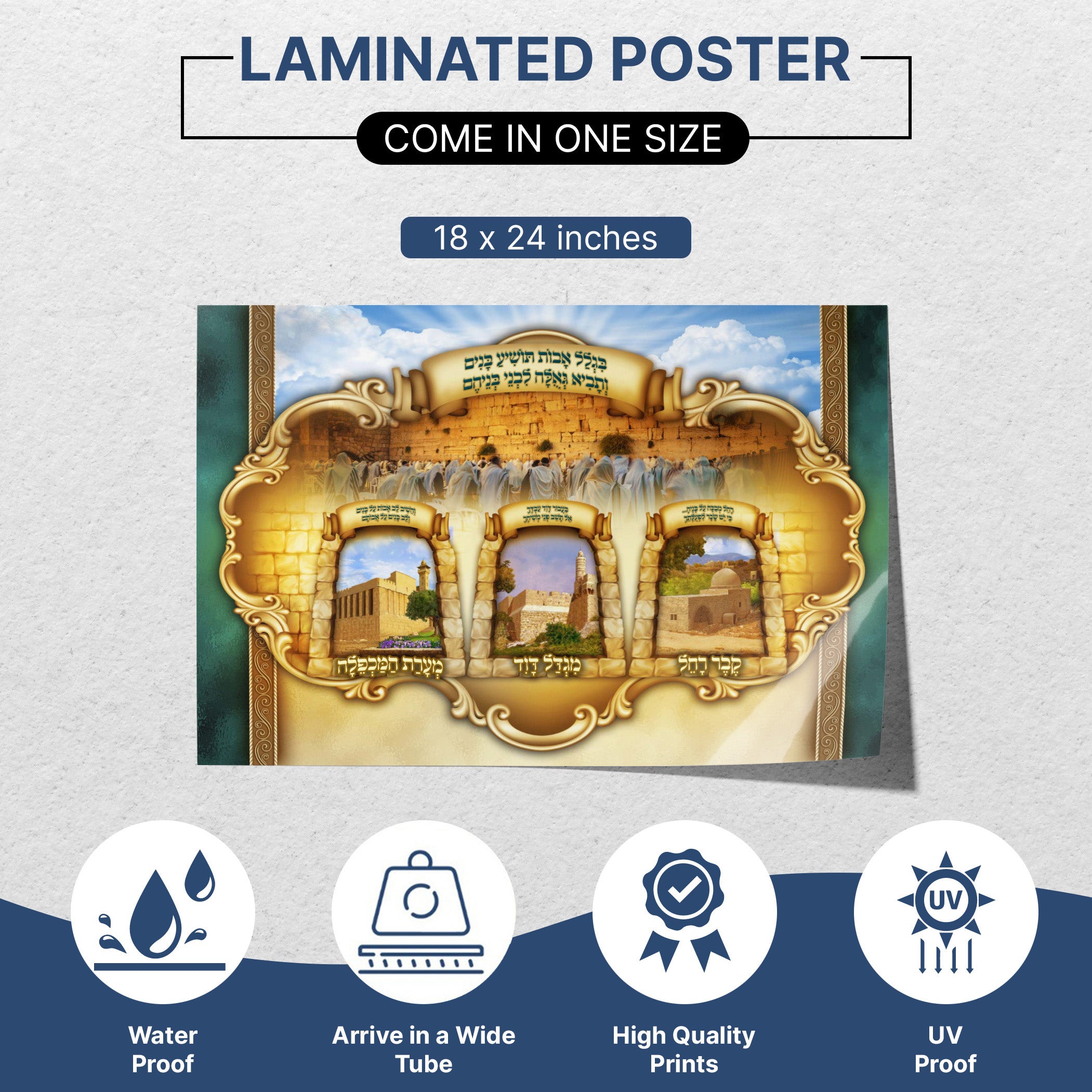 Sacred Sites of Israel Poster: Illustrates holy places with artistic detail, perfect for Sukkah decor, capturing spiritual heritage in vibrant, durable prints.