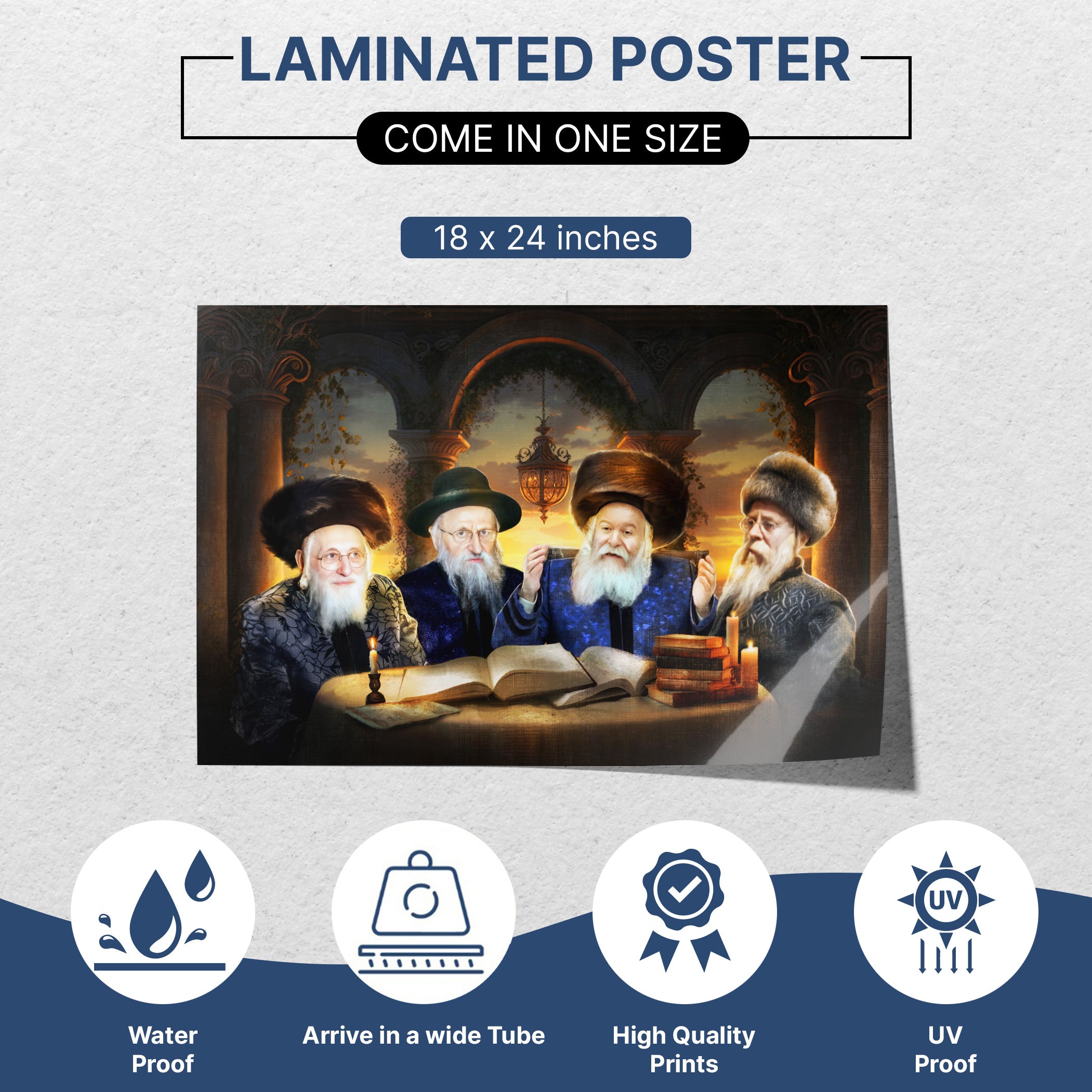 Bobov Rabbis Torah learning scene poster for Sukkot, perfect as holiday wall art and sukkah decoration.