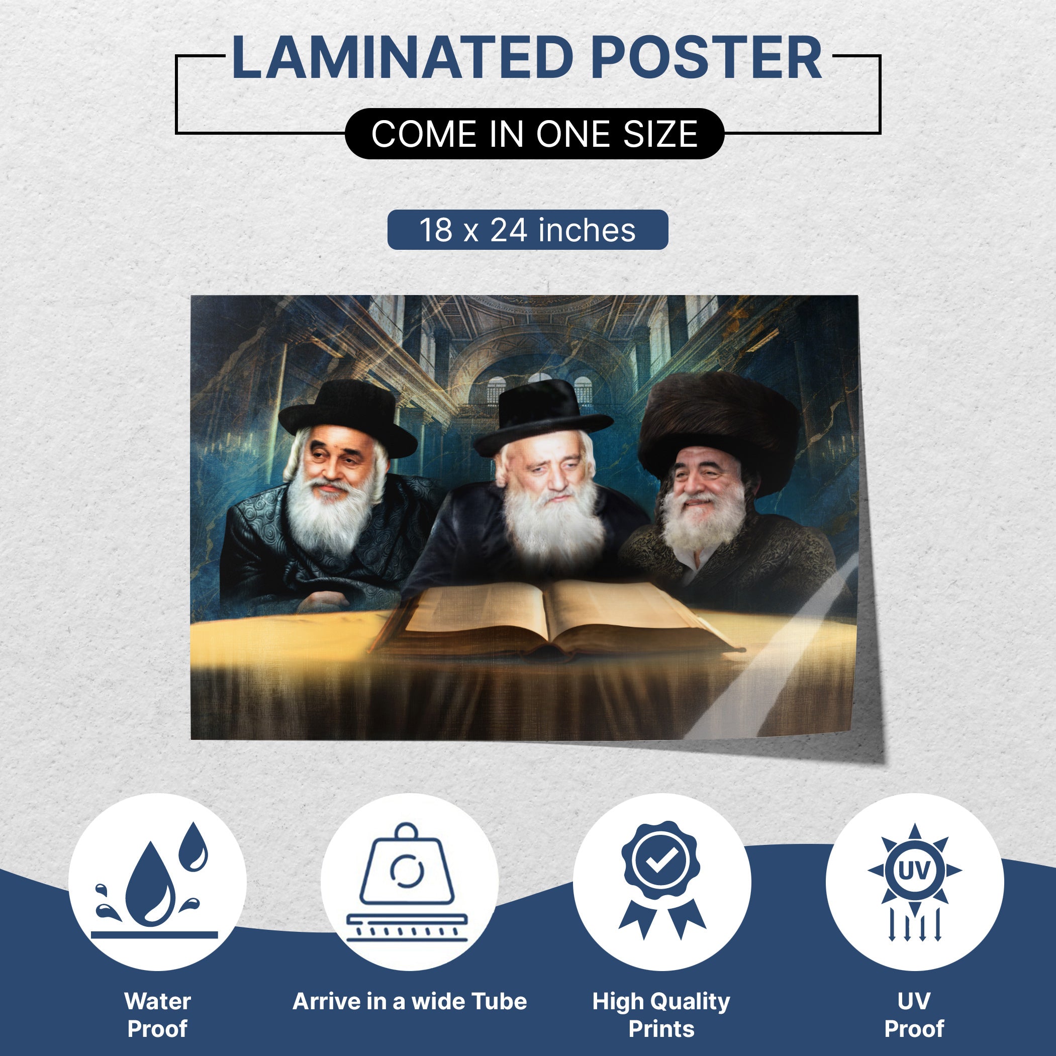 Laminated Vizhnitz Rabbis sukkah poster, perfect for Sukkot decor and holiday wall art, 18x24 inches.