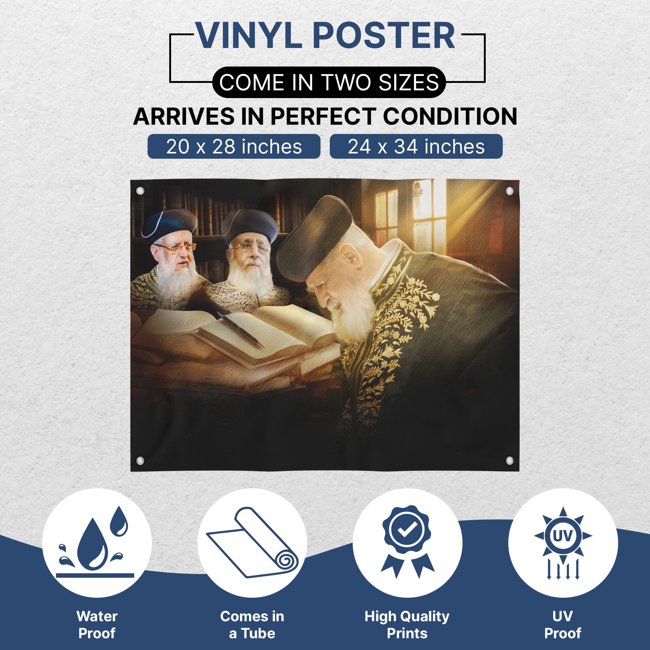 Sukkah Décor - Rabbi Ovadia Yosef & Sons Learning Torah Poster, showcasing scholarly study, ideal for enhancing sukkah with spiritual depth, waterproof and UV-proof.