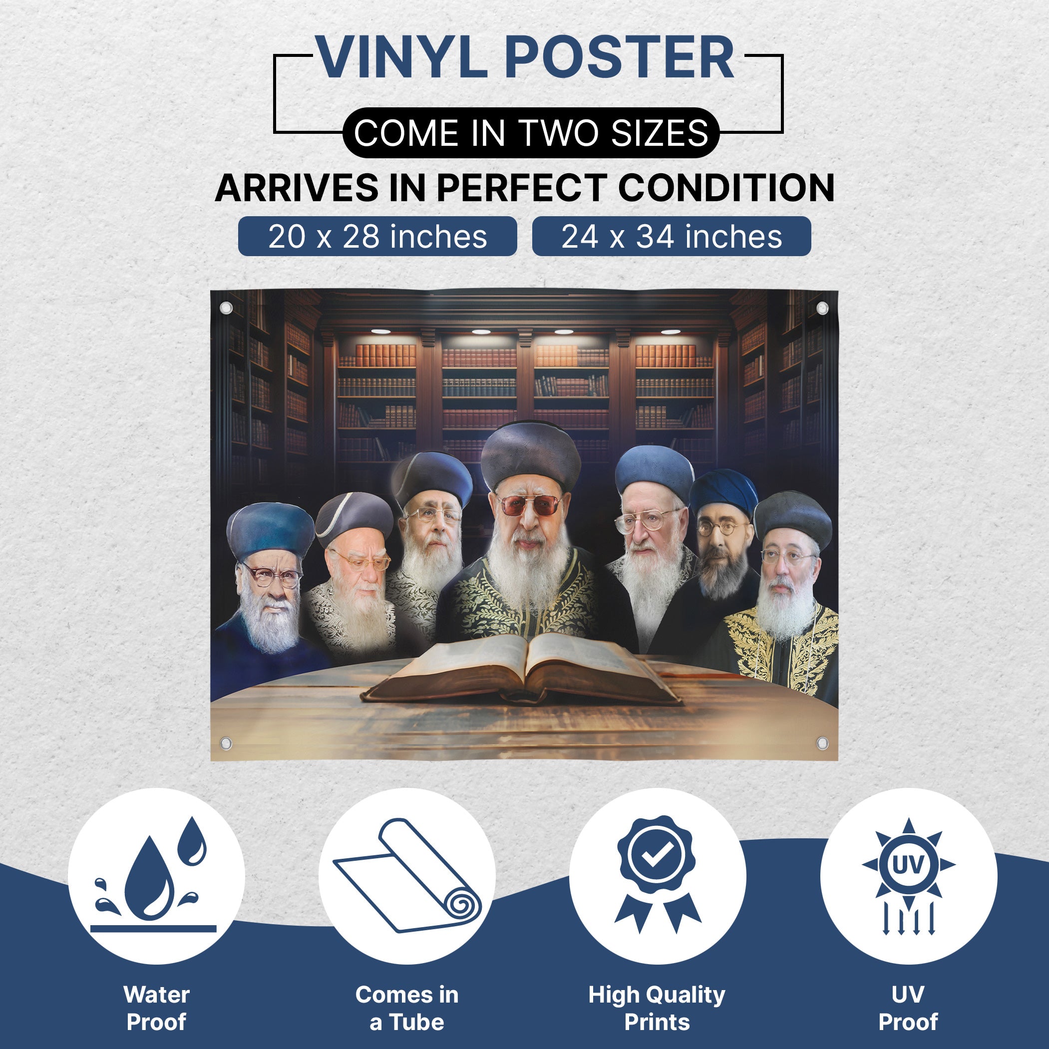 Portrait collection of Israel's Sephardic Chief Rabbis for Sukkah decoration, featuring artistic interpretations of esteemed leaders, ideal for enhancing Sukkot celebrations.