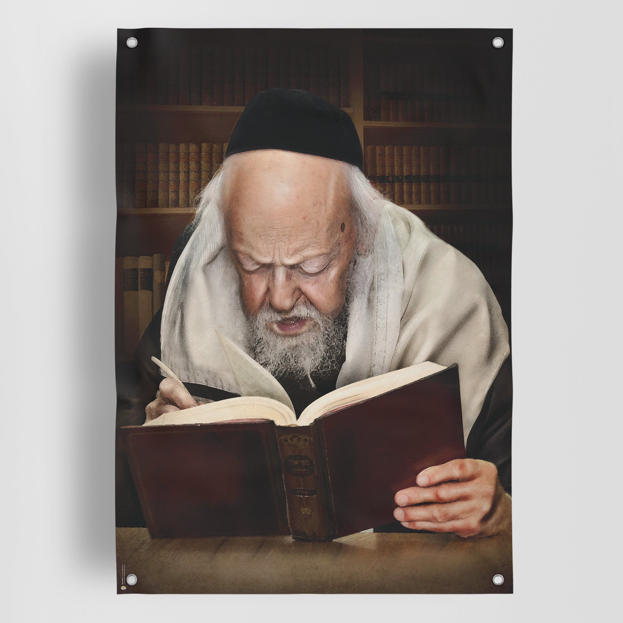 Rabbi Eliashiv Torah Study Poster depicting the revered scholar in deep study, perfect for enhancing your Sukkah with artistic and spiritual enrichment.