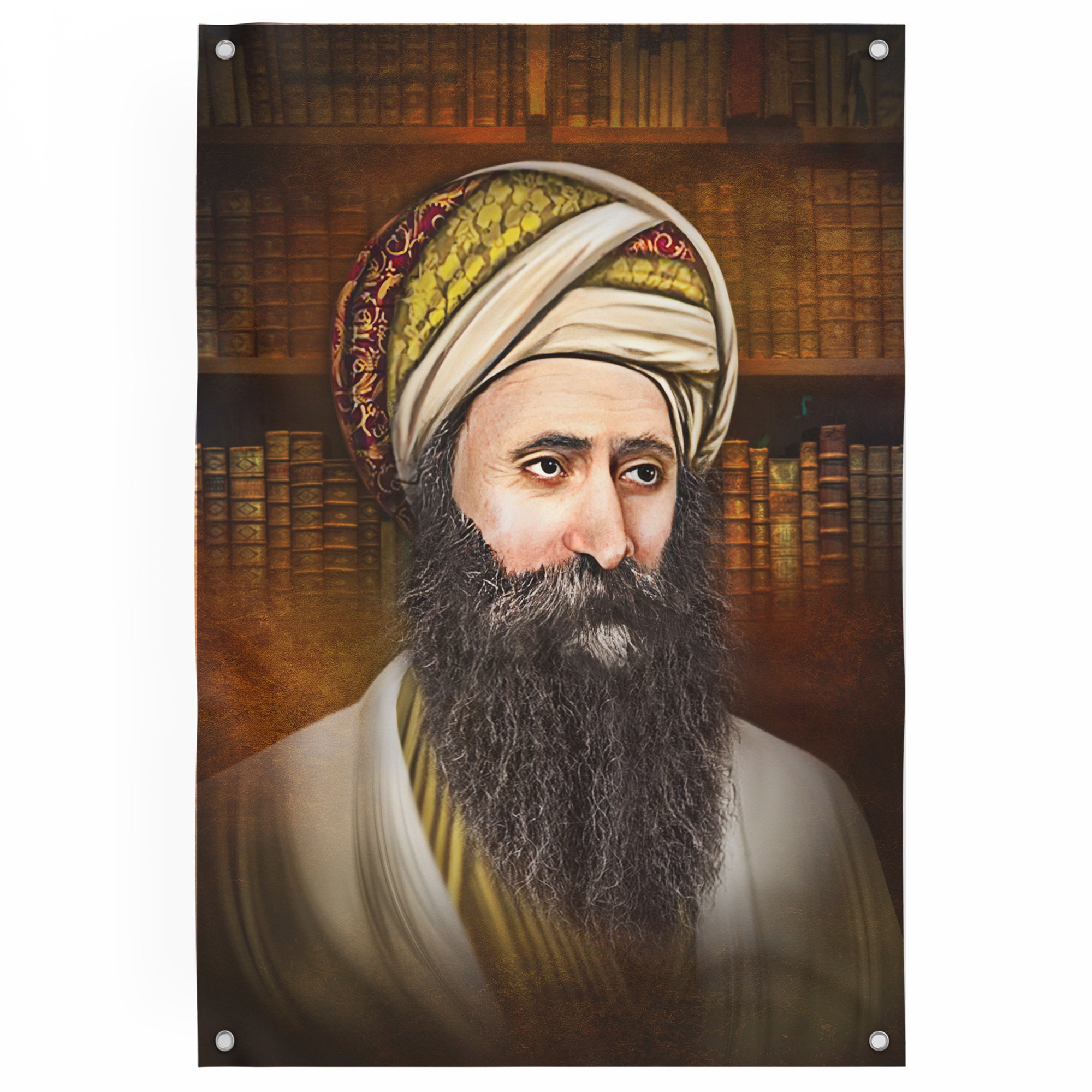 Rabbi Yosef Chaim's Legacy - Third Edition Sukkot Portrait, featuring a bearded man in a turban, enriching your Sukkah decor with spiritual depth.