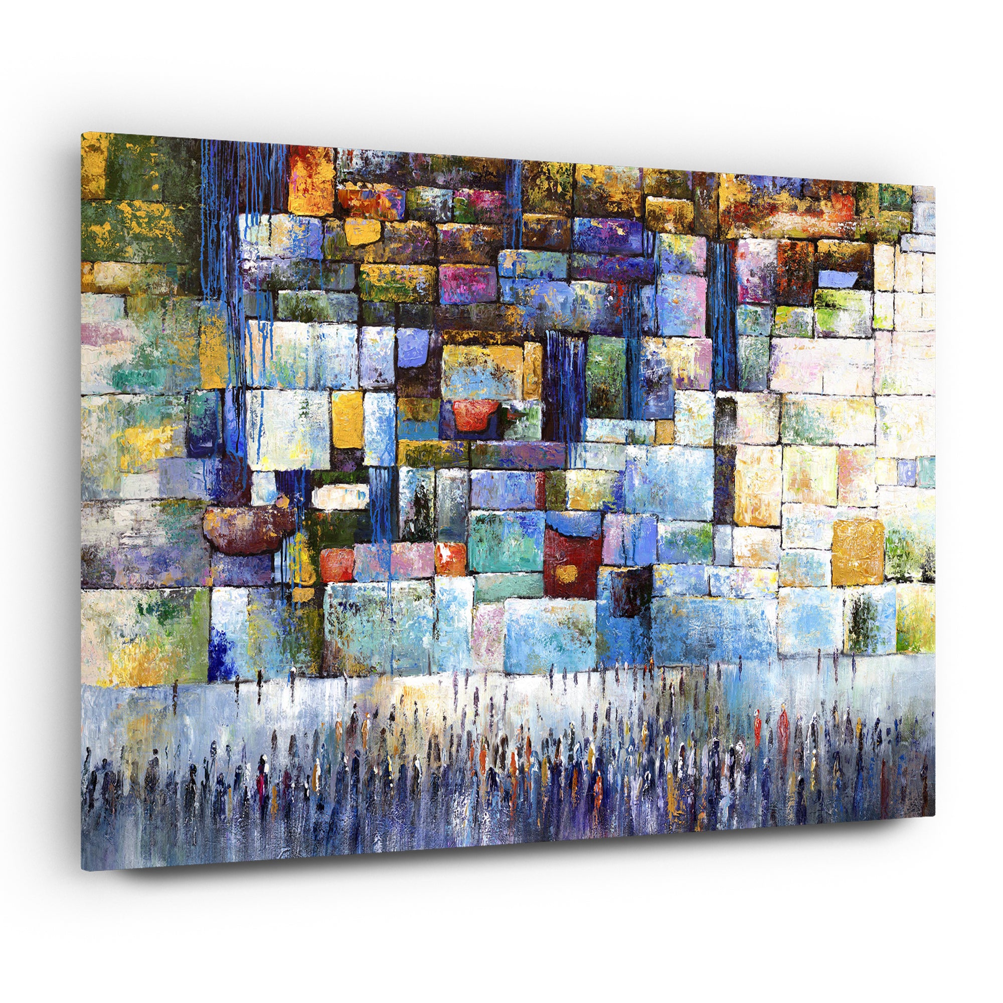 The Western Wall - Colorful Abstract Art Print by Yossi Bitton, vibrant acrylic artwork depicting the Western Wall with luminous colors and depth, ready-to-hang.