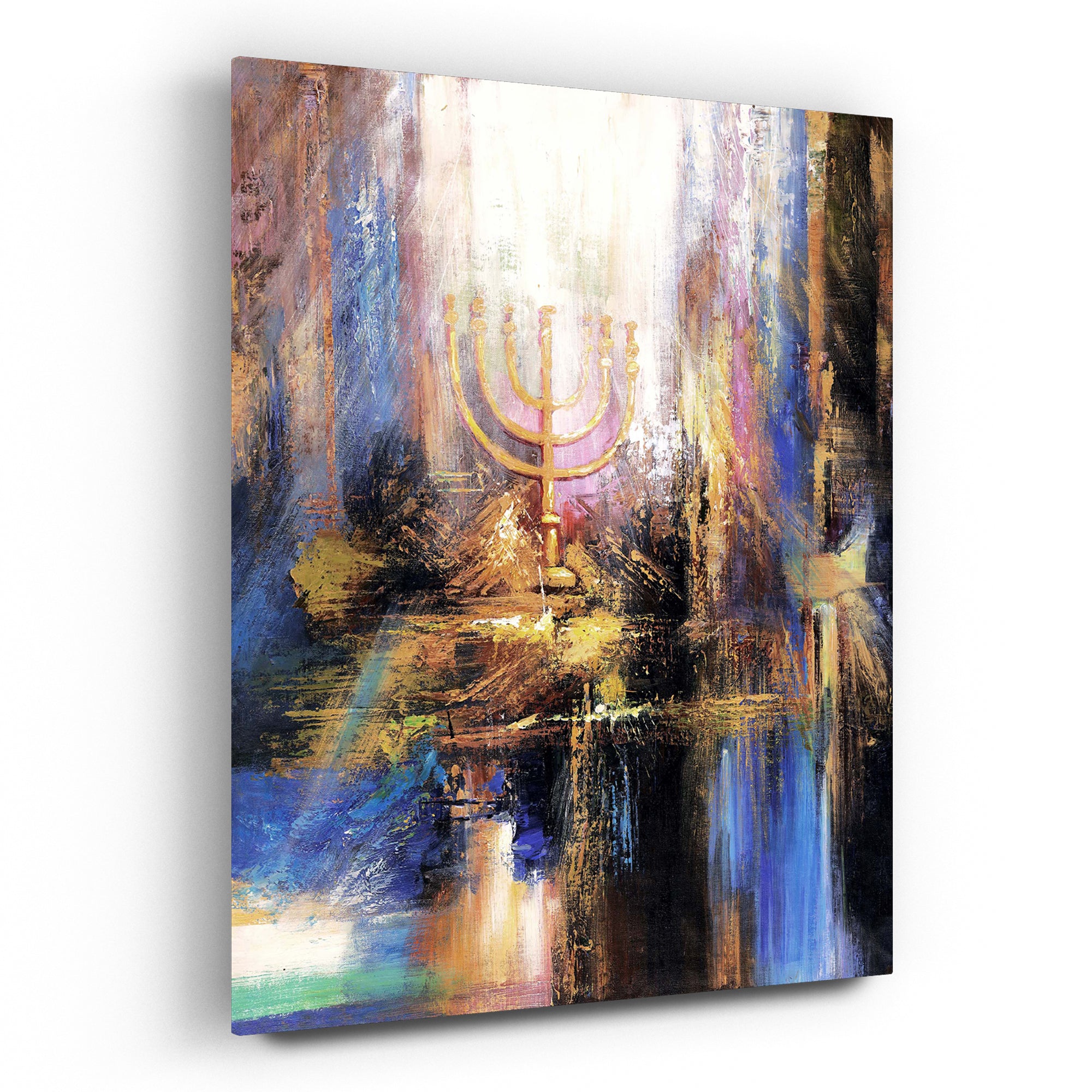 The Mishkan - Menorah in the Tabernacle Art Print by Yossi Bitton, depicting a modern interpretation of the Menorah within a historical religious context.