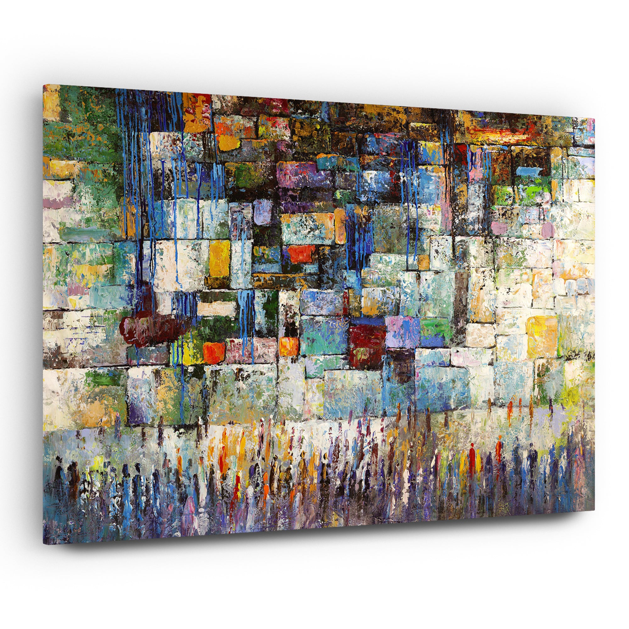The Western Wall - Colorful Abstract by Yossi Bitton; vibrant Jewish art print depicting Jerusalem's Kotel in an abstract style, ready-to-hang on durable acrylic.