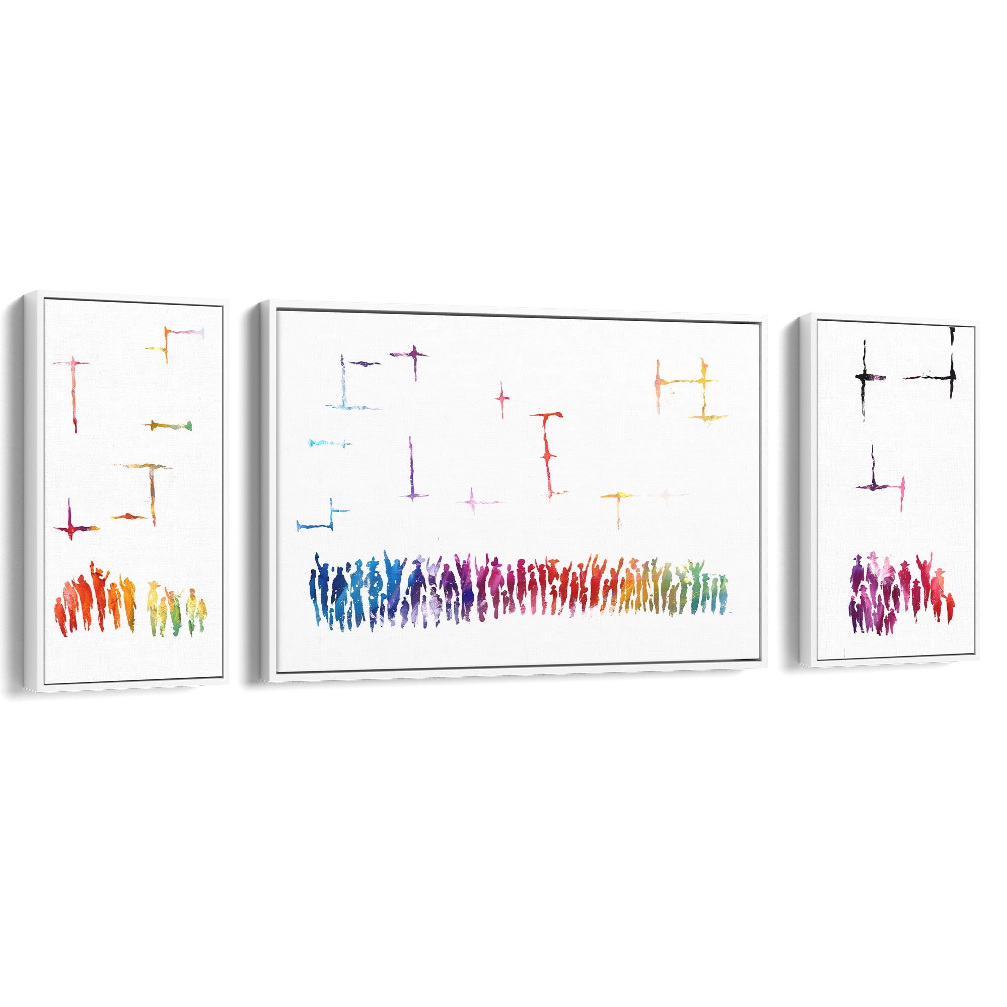 Kotel Vibrance, Modern Jewish Art Triptych of the Western Wall by Avigdor Ben-Ari, displayed on a white surface, showcasing vibrant abstract panels.