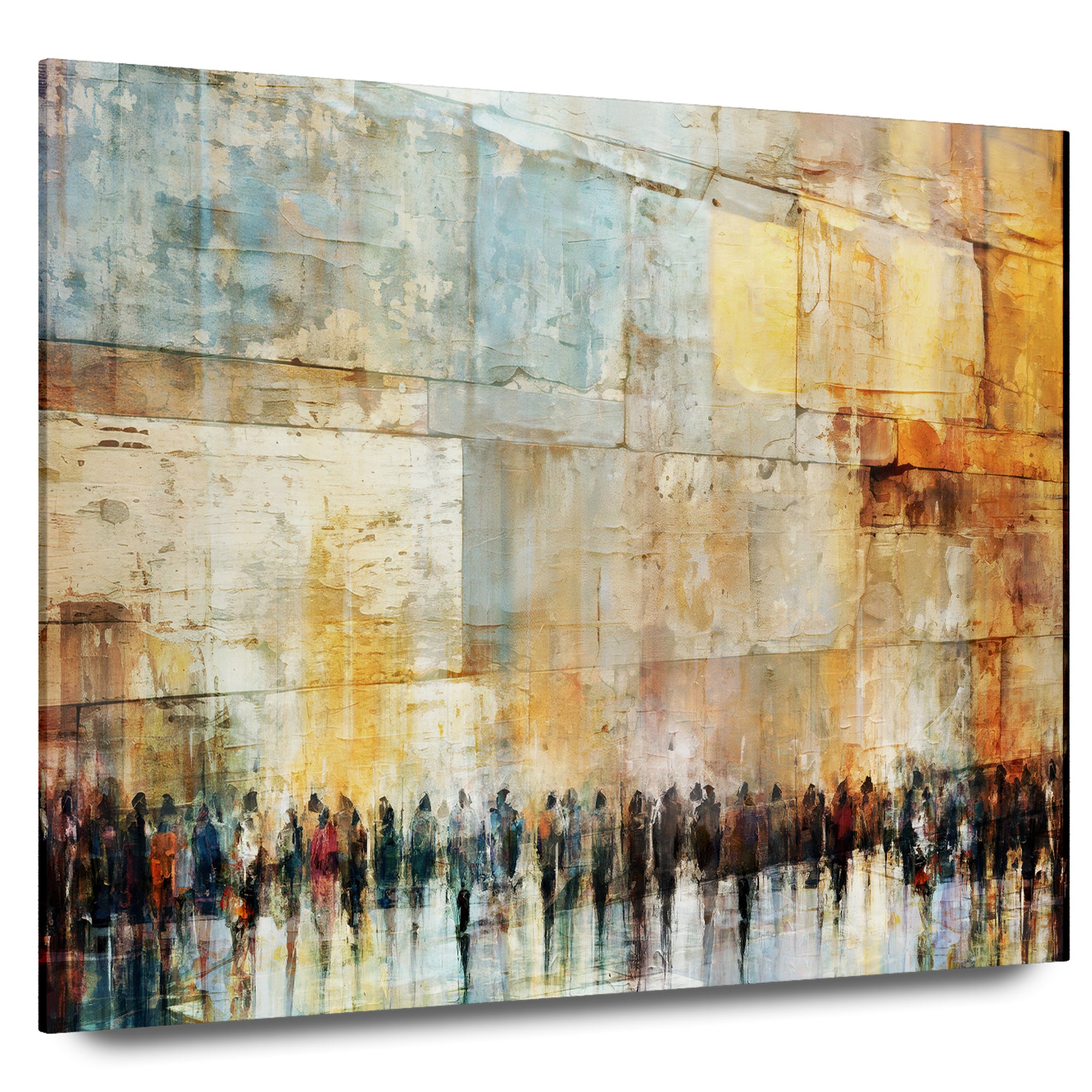 Echoes of Devotion, Contemporary Jewish Wall Art by Avigdor Ben-Ari, showcases an abstract depiction of the Western Wall, capturing vibrant spiritual contemplation.