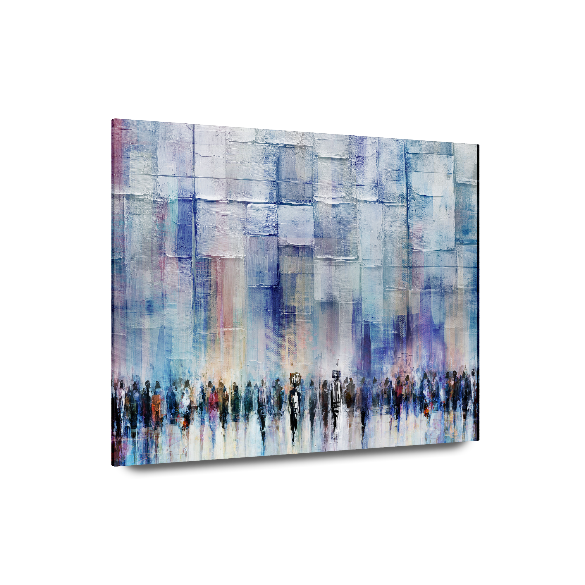 Serene Blessings, Light Blue Western Wall - Contemporary Jewish Wall Art by Avigdor Ben-Ari, depicts a crowd at the Western Wall in soothing hues.