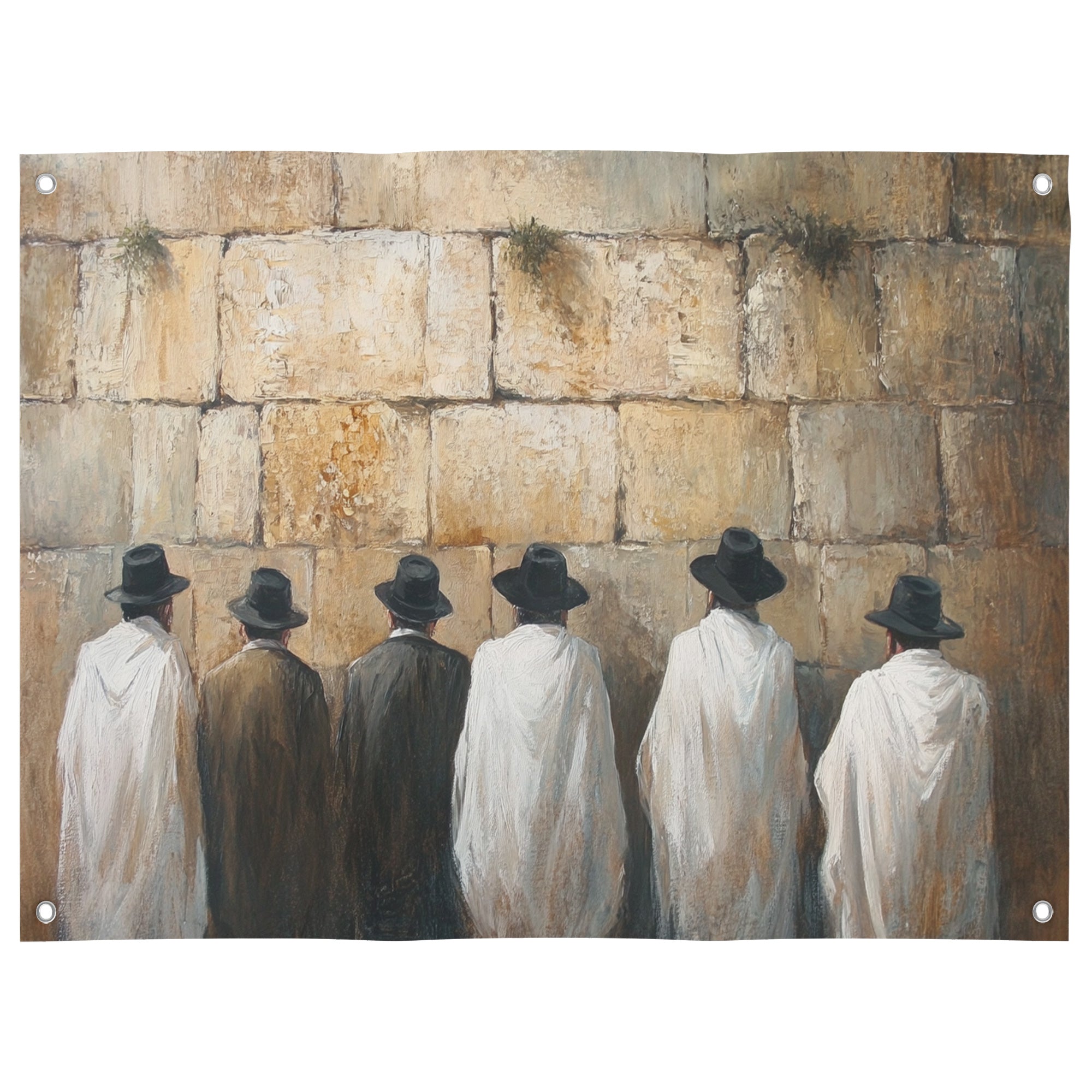 Praying Jews at Western Wall, ideal sukkah decoration and Sukkot holiday wall art poster.