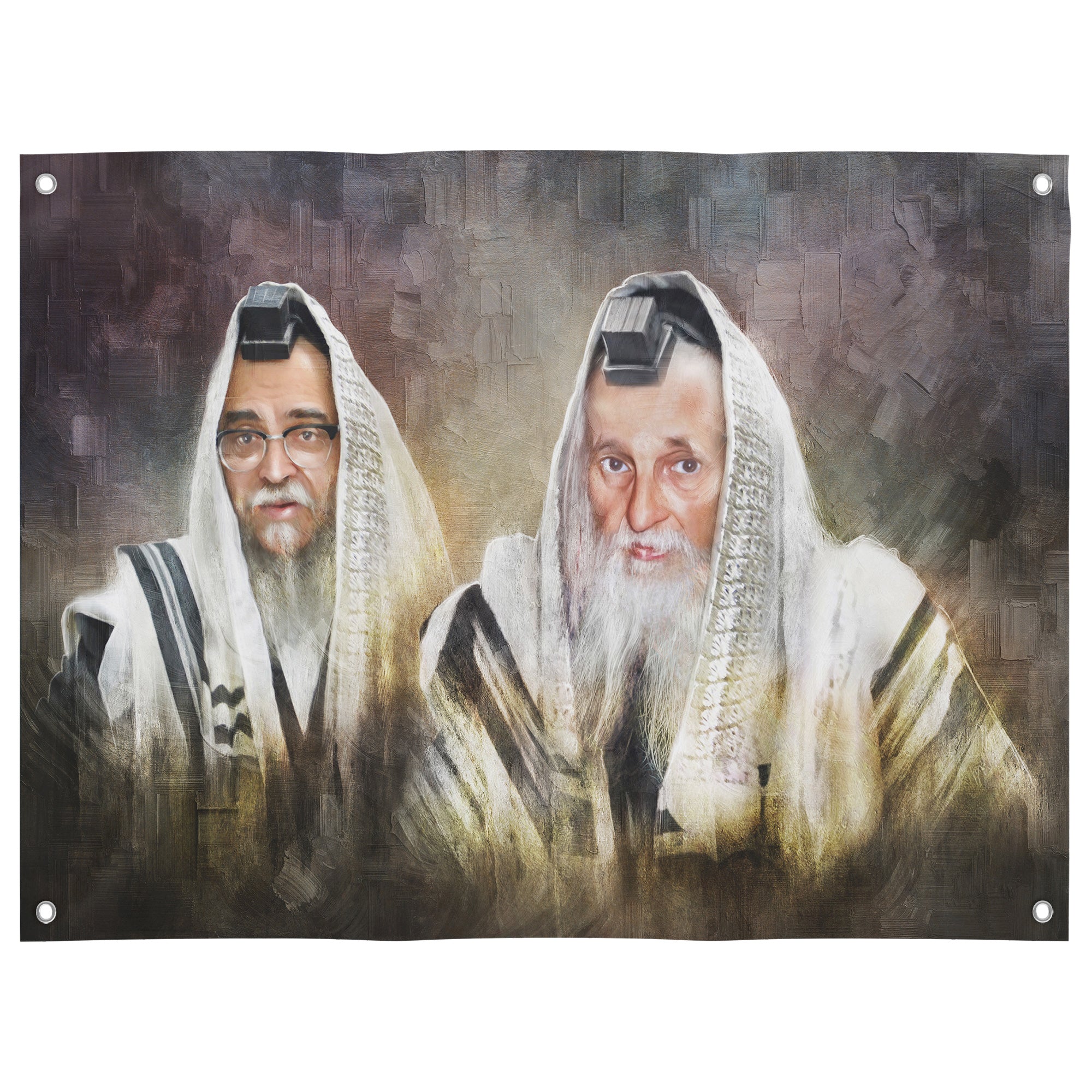 Satmar Rebbes sukkah poster featuring Teitelbaum portrait art, ideal for Sukkot decor and holiday wall art.