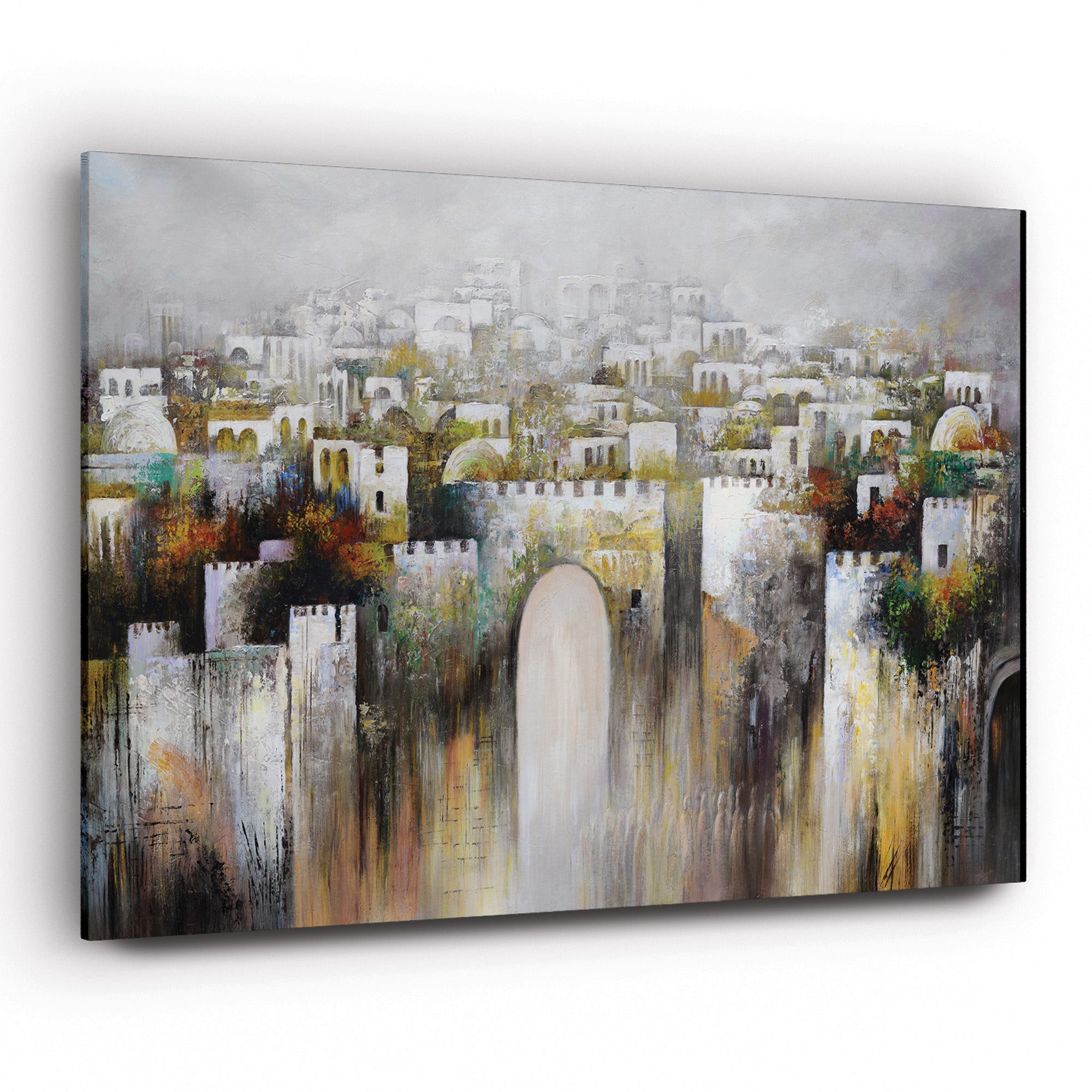 Givaat Halevona - Jerusalem Landscape by Yossi Biton: A serene cityscape painting capturing Jerusalem's tranquil atmosphere and ancient architecture.