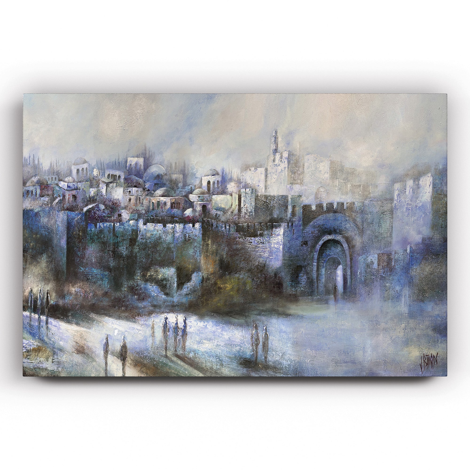 Har Hamor - Jerusalem Landscape by Yossi Biton: A serene cityscape painting capturing the spiritual essence of Jerusalem, available at Ben Ari Art Gallery.