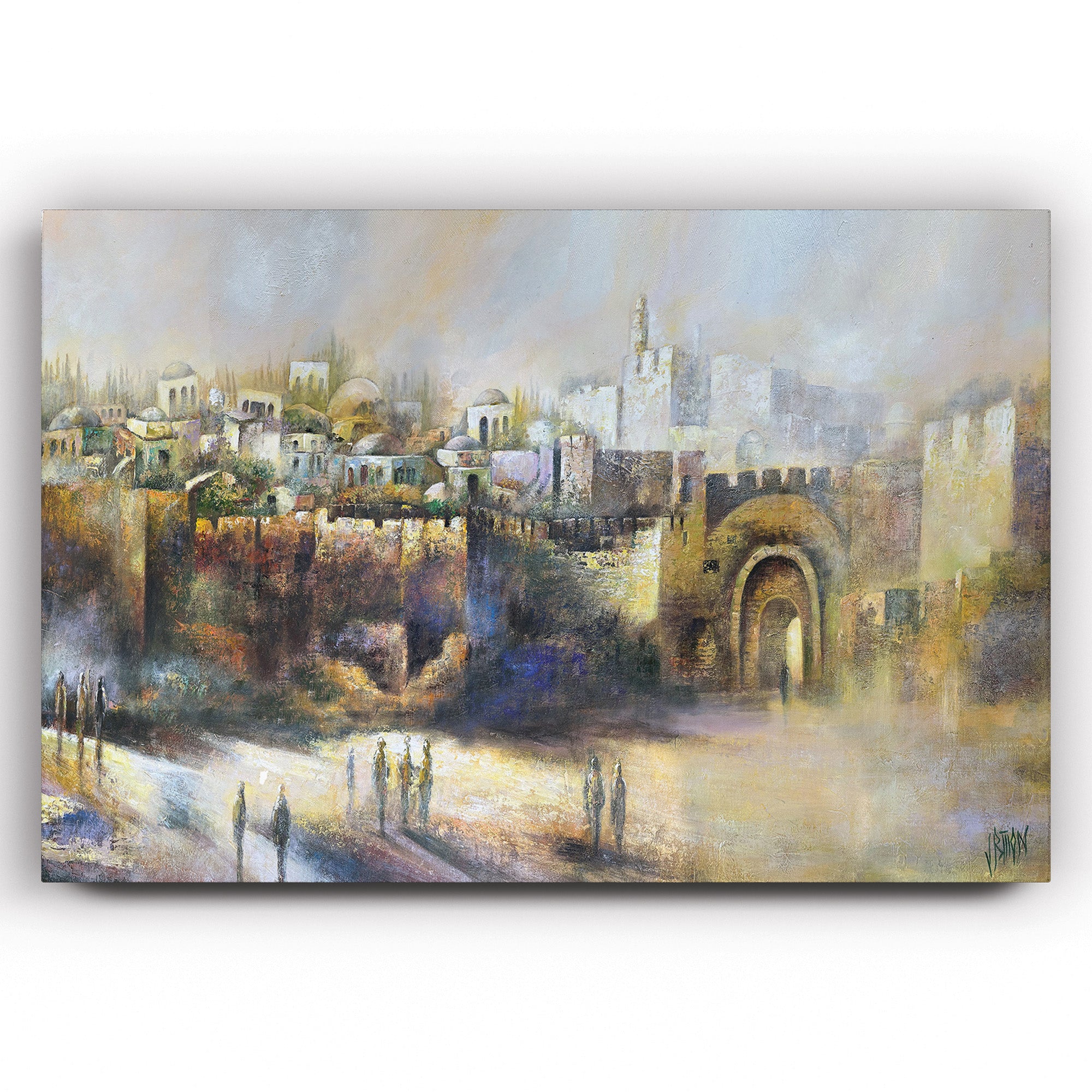 Eden - Jerusalem Landscape by Yossi Biton: A serene painting depicting a tranquil cityscape of Jerusalem, showcasing intricate architectural details and a peaceful ambiance.