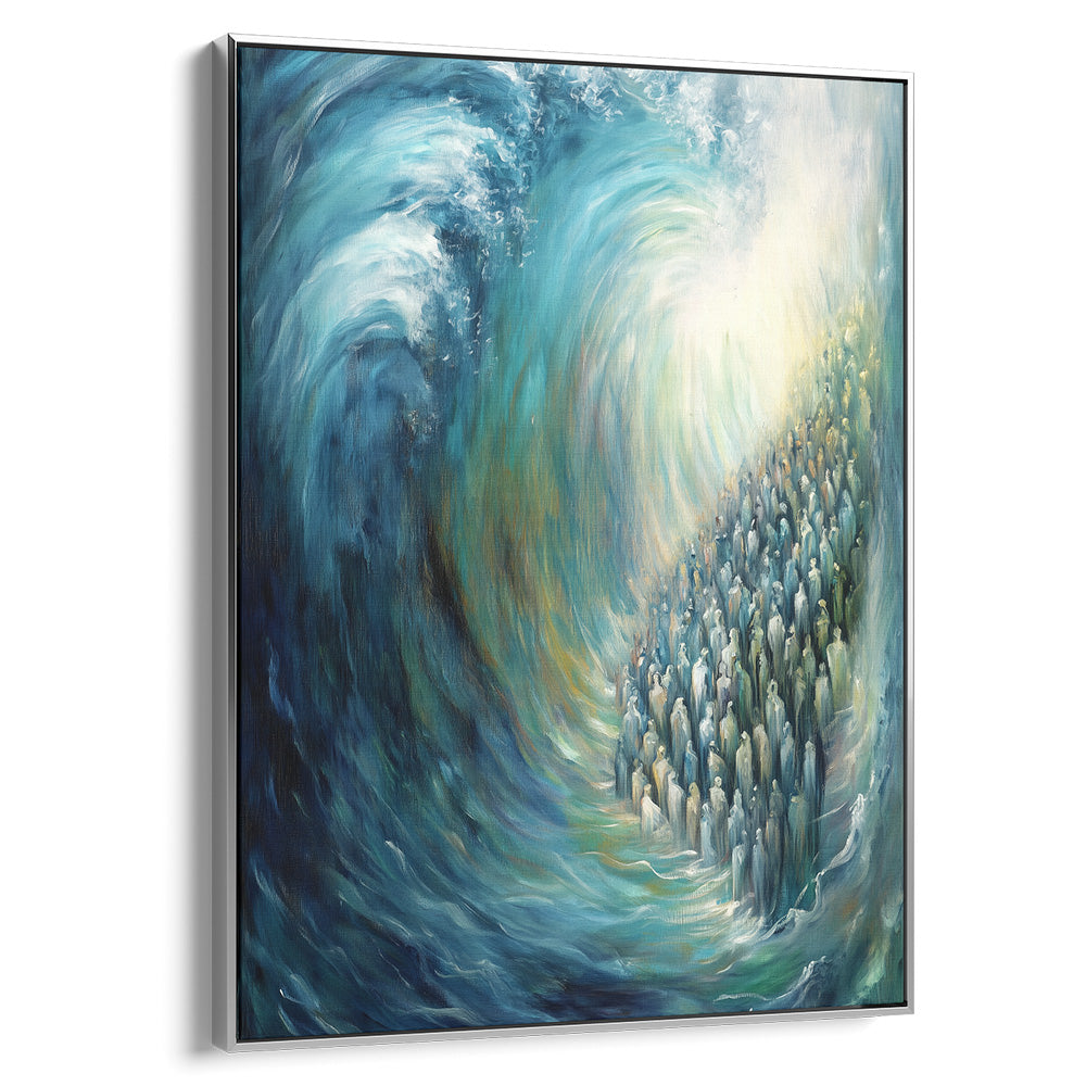 Contemporary Jewish art depicting the Red Sea Crossing, ideal Hebrew wall decor and religious Judaica prints.