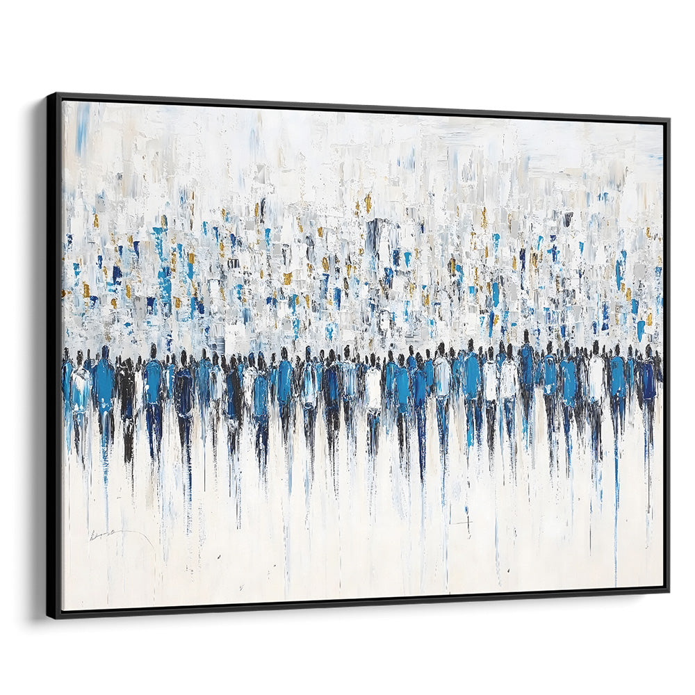 Abstract contemporary Jewish art of the Kotel in blue tones, perfect for Hebrew wall decor or Judaica collections.