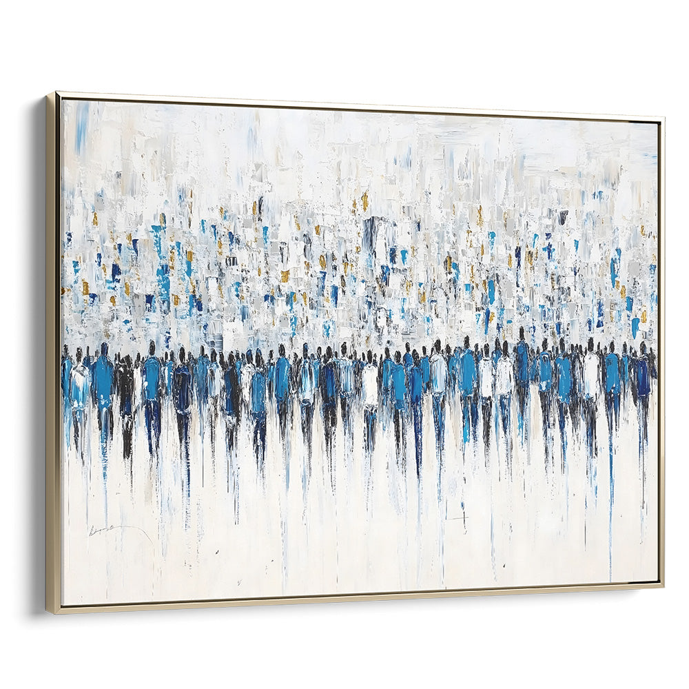 Abstract contemporary Jewish art depicting Kotel wall in blue tones, perfect for Hebrew wall decor.