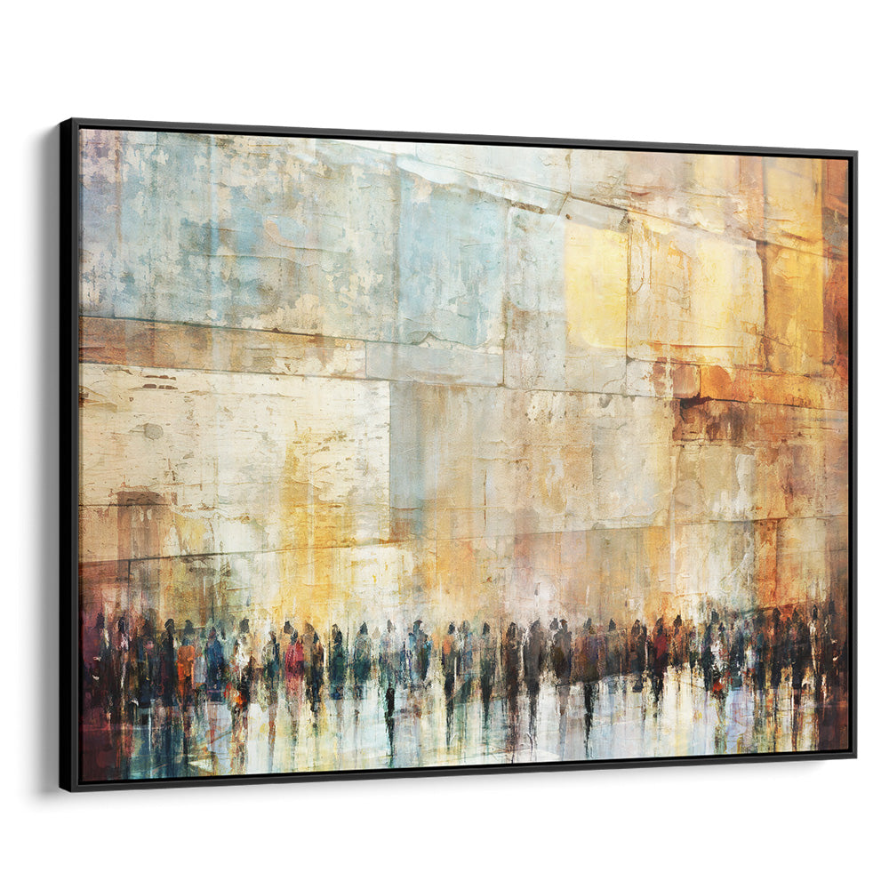 Contemporary Jewish wall art "Echoes of Devotion" by Avigdor Ben-Ari in a black frame.