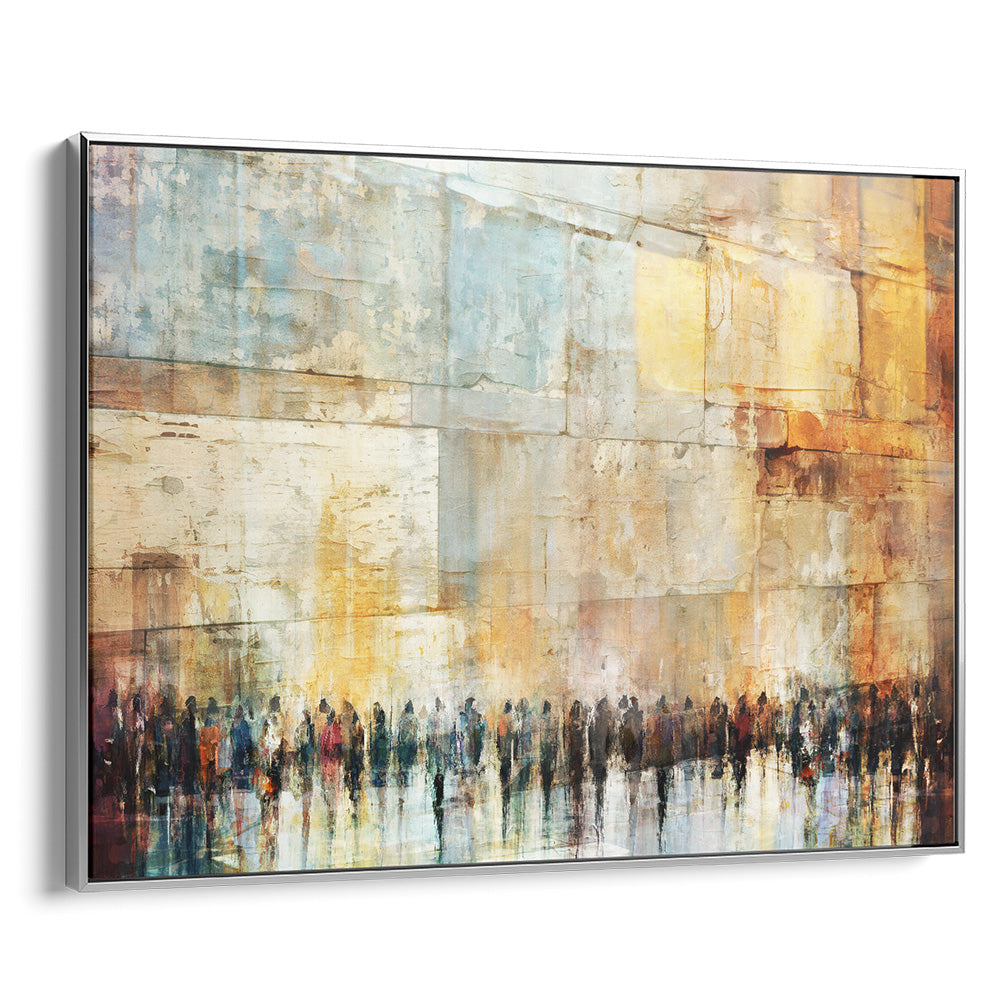 Contemporary Jewish wall art "Echoes of Devotion" by Avigdor Ben-Ari, vibrant colors on textured wall.