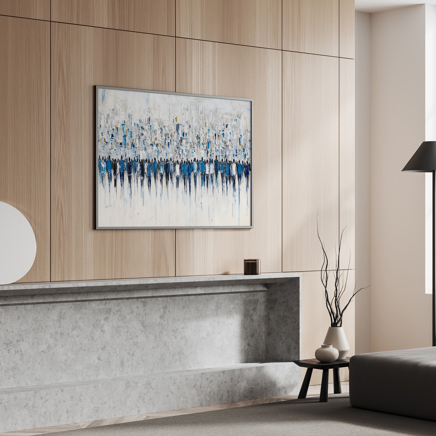 "Echoes at the Wall abstract painting, contemporary Jewish art print, Hebrew wall decor in modern living room."