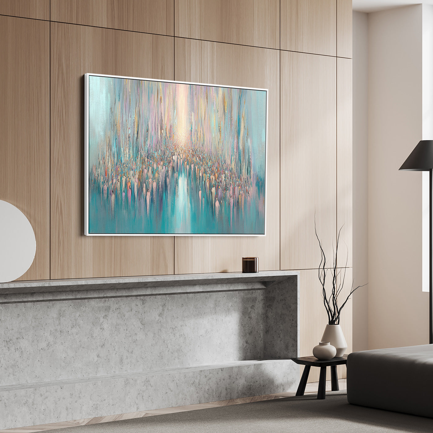 Abstract contemporary Jewish art depicting the Exodus sea crossing, ideal Hebrew wall decor and religious Judaica prints.