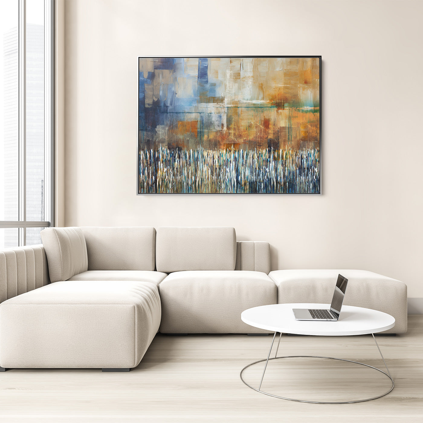 Earthy abstract painting of Western Wall by Avigdor Ben-Ari, ideal for Jewish-themed home decor.