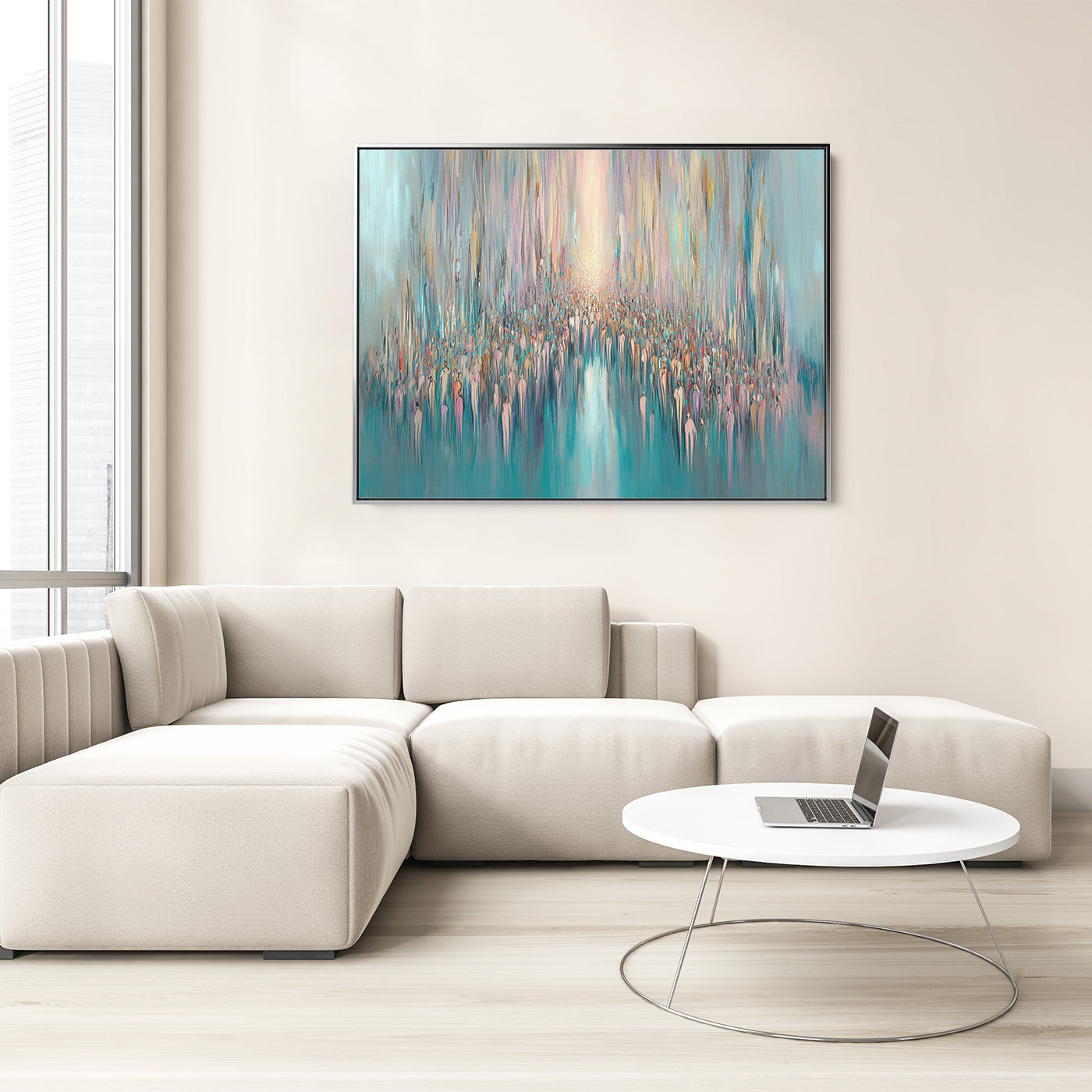 Abstract contemporary Jewish art titled "Exodus in Color" depicting sea crossing, perfect for Hebrew wall decor.