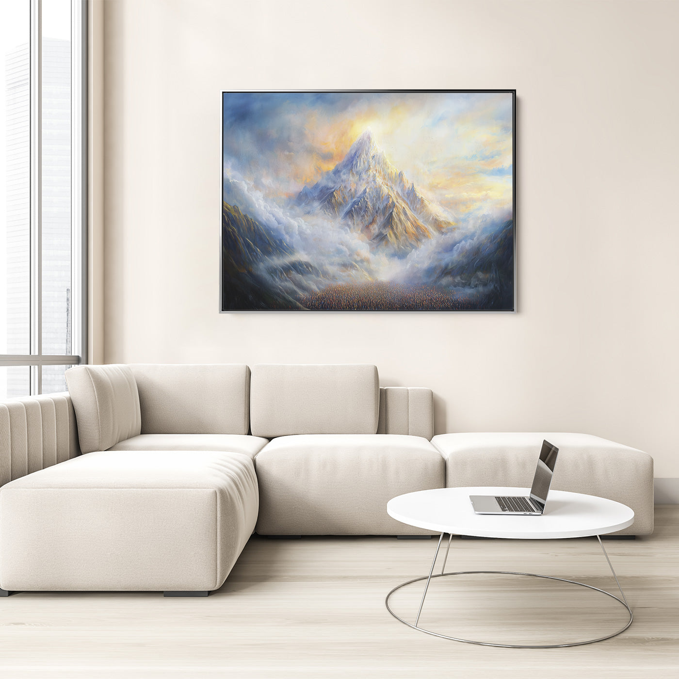 Revelation at Sinai contemporary Jewish art by Avigdor Ben-Ari, elegant wall decor in modern living room.