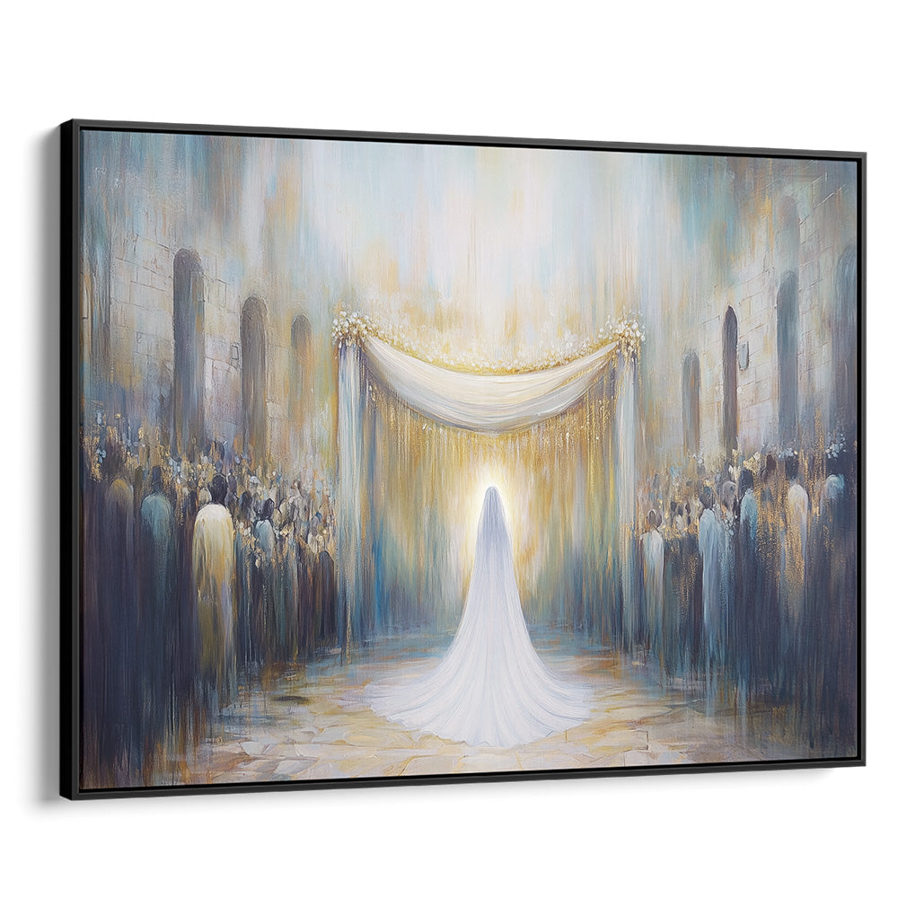 Jewish wedding under a chuppah in Jerusalem, contemporary Jewish art, framed religious Judaica wall decor.
