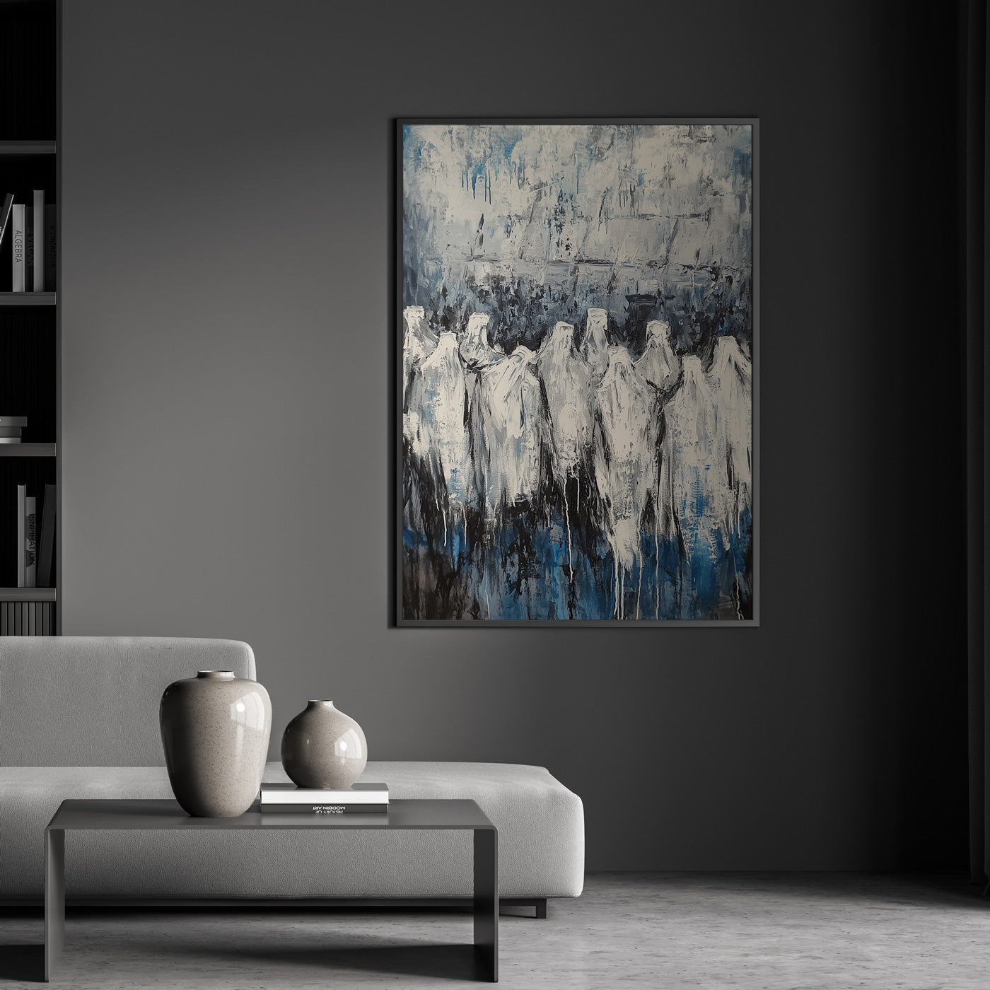 Abstract contemporary Jewish art at the Western Wall, featuring religious Judaica prints and Hebrew wall decor.