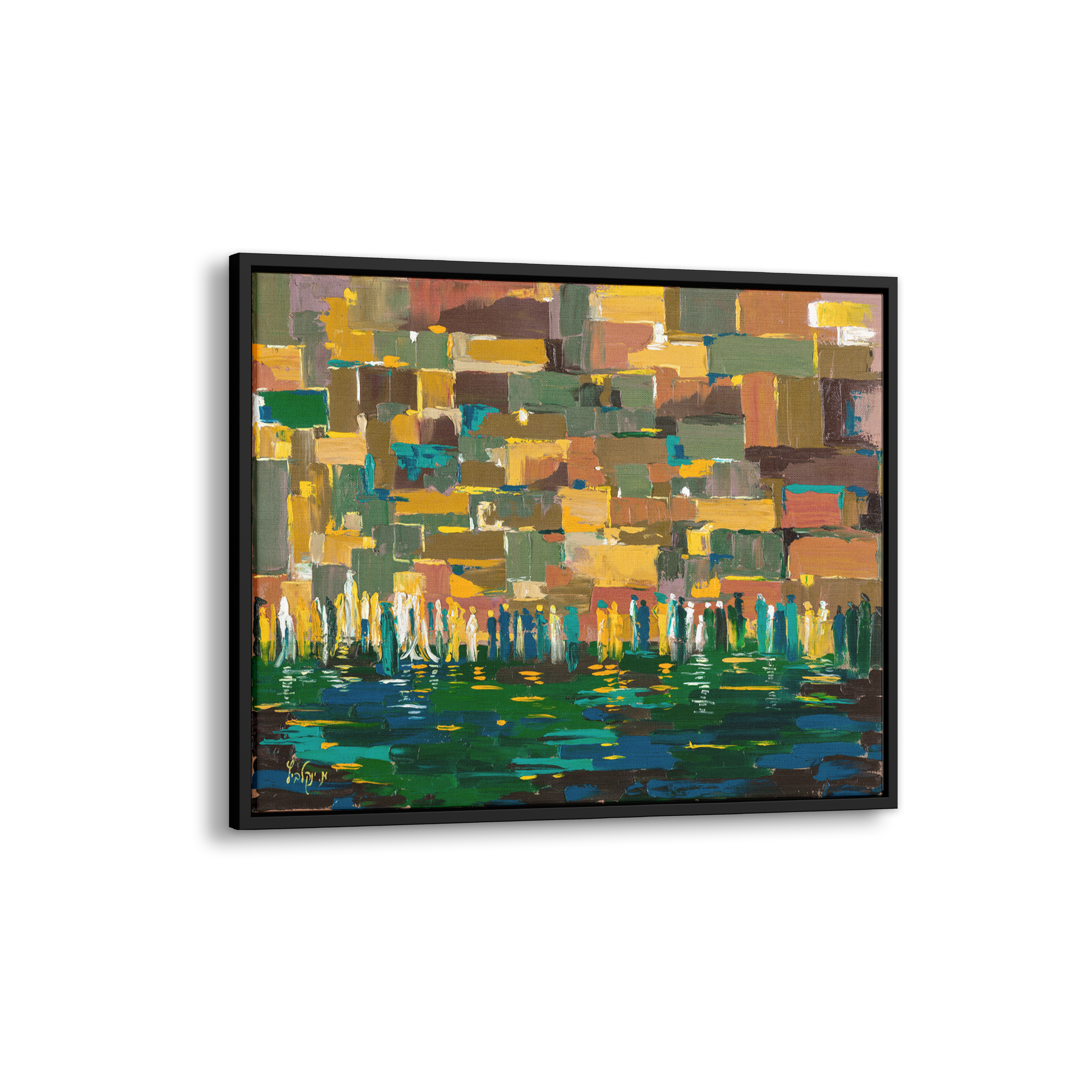 Western Wall Abstract in Browns - 35x35 Judaica Art Canvas, depicting the Kotel with rich textures and modern artistic style, capturing Jewish heritage.