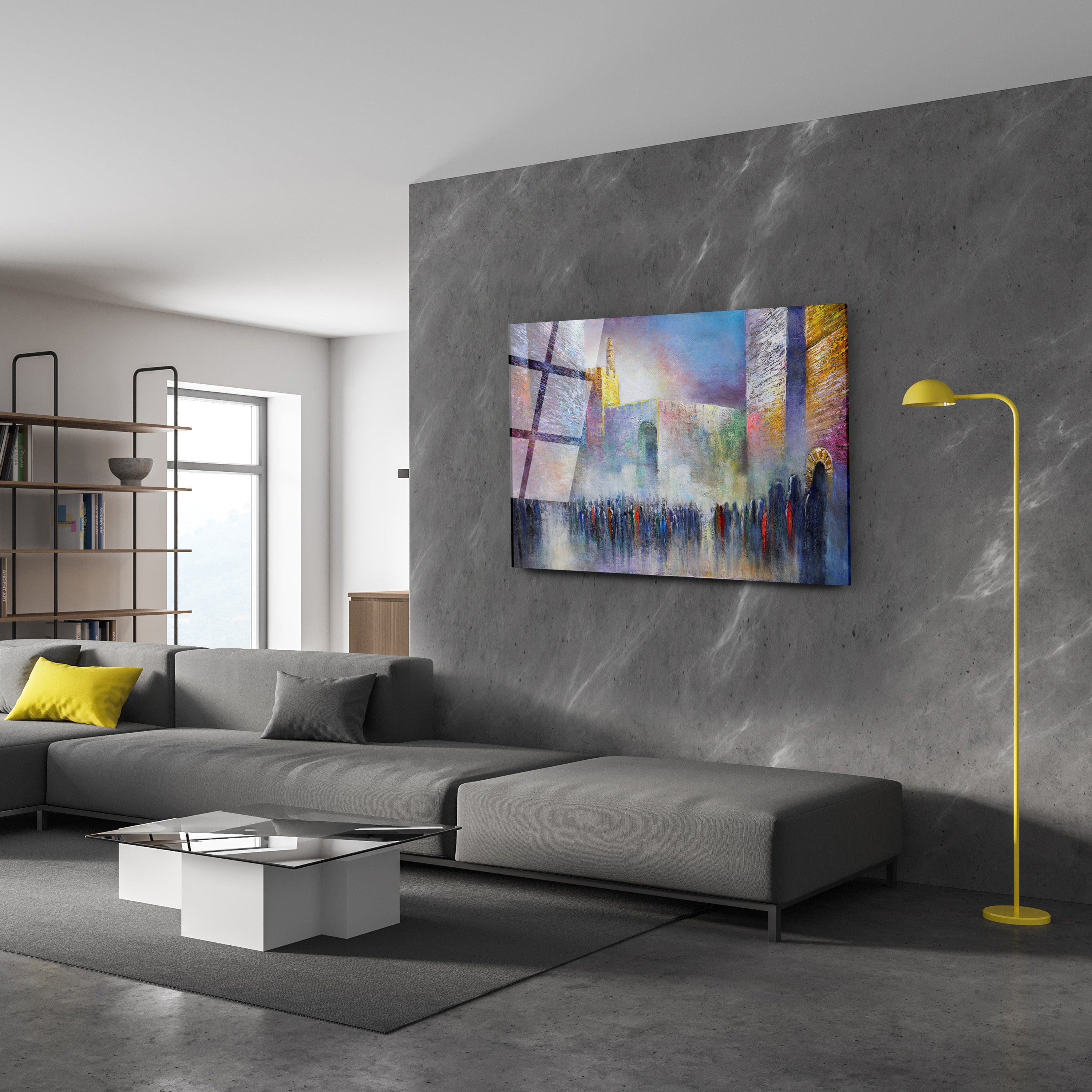 The Road to the Western Wall - Jerusalem Streets Art Print by Yossi Bitton displayed in a living room setting, capturing the essence of Jerusalem's historic path.