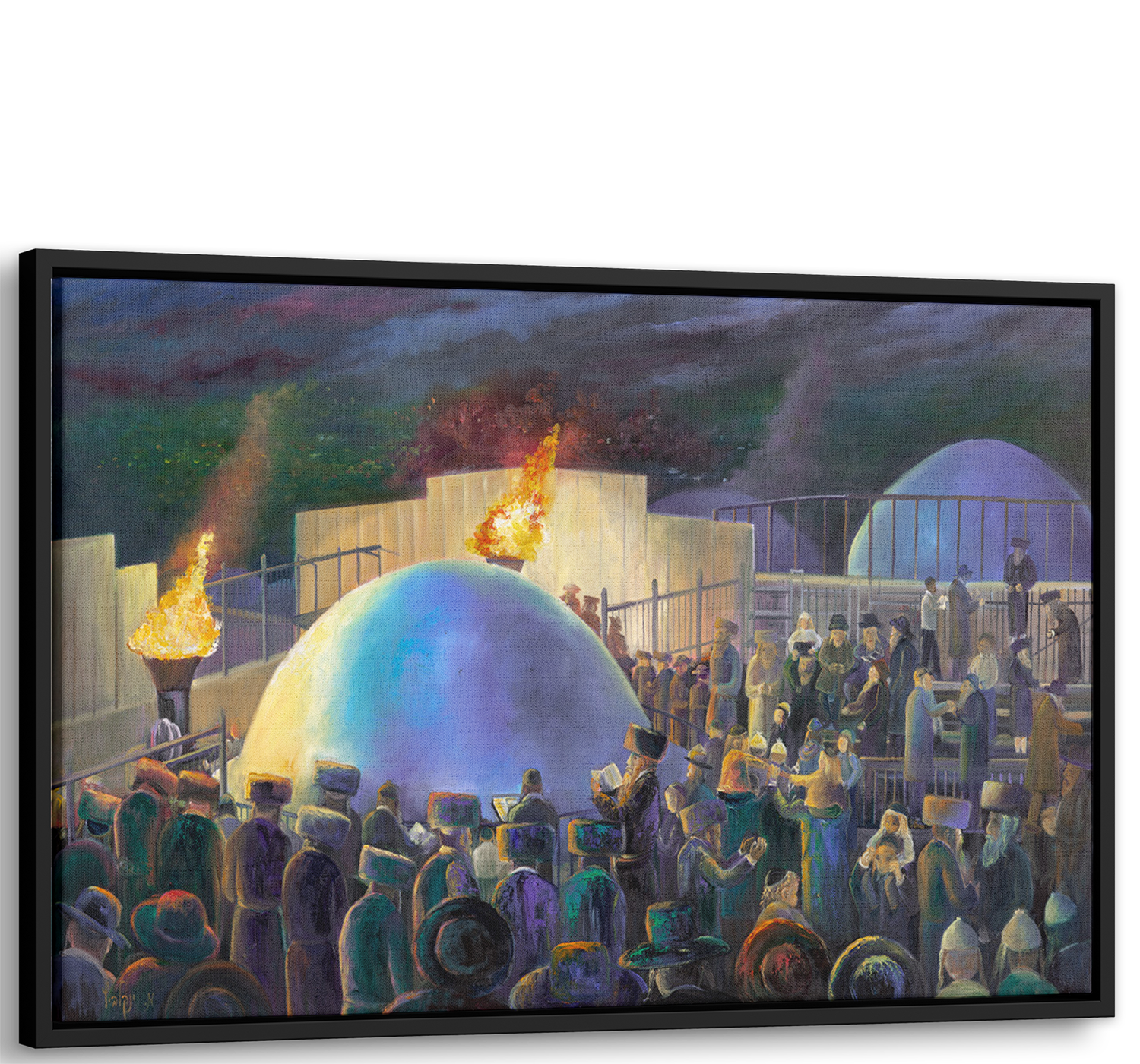 Mount Meron Dance - 40x24 painting depicting a lively crowd celebrating Rabbi Shimon Bar Yochai, capturing the vibrant spirit of Jewish festivities.