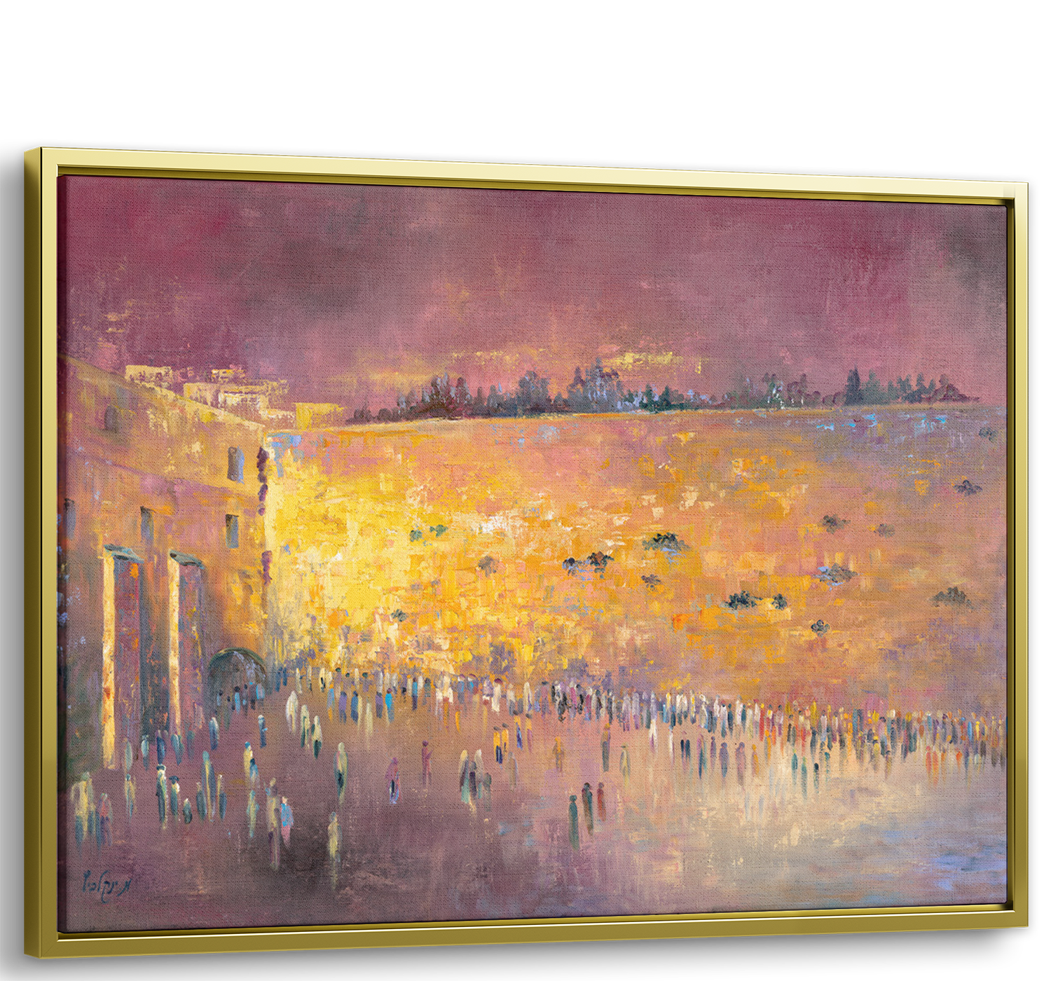 Western Wall Sunset Painting - 40x28 Jewish Heritage Art: A serene depiction of the Western Wall at sunset, ideal for enhancing modern Jewish decor and art collections.