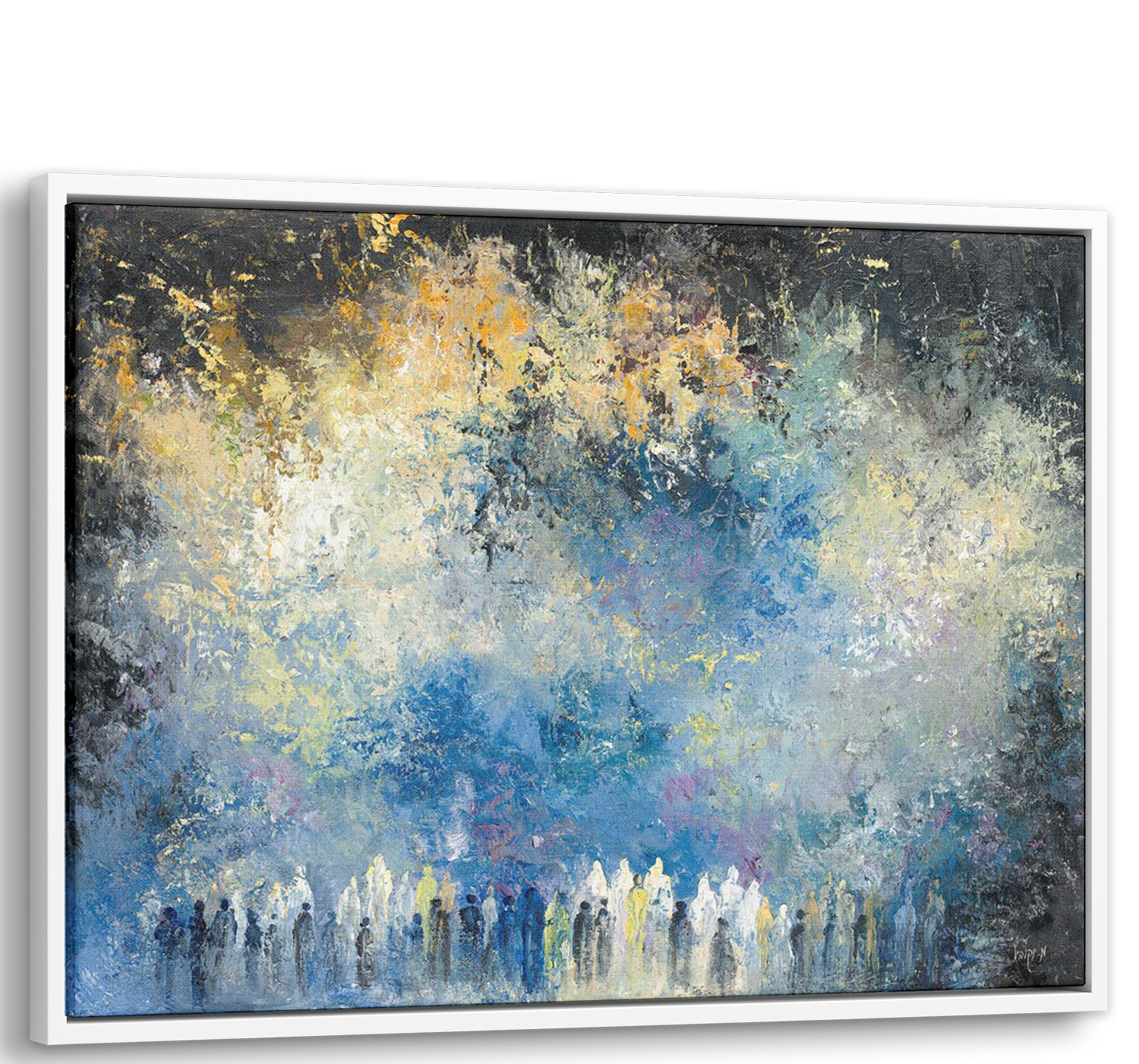 Abstract Western Wall Worshipers - 40x28\ painting depicting a crowd at the Western Wall, blending modern artistry with Jewish spirituality.