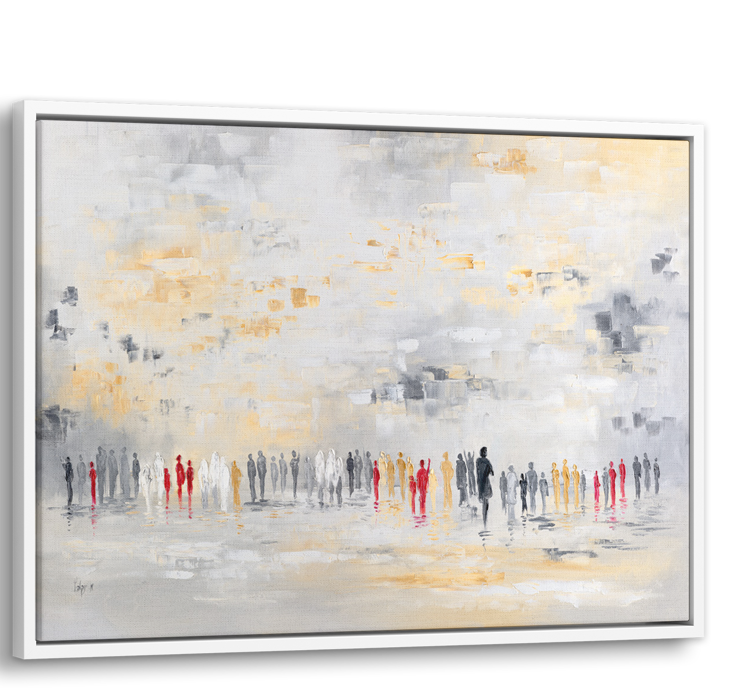 Golden White Western Wall Abstract painting, 40x24, capturing spiritual essence in a modern style with elegant gold and white tones, ideal for Judaica art collections.