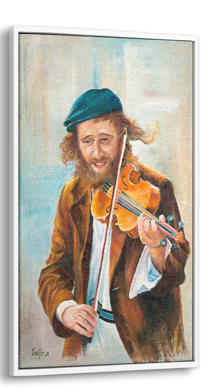 Jewish Violinist Art - 31x18 Musical Expression Canvas: A painting capturing a man passionately playing a violin, symbolizing Jewish cultural and musical heritage.