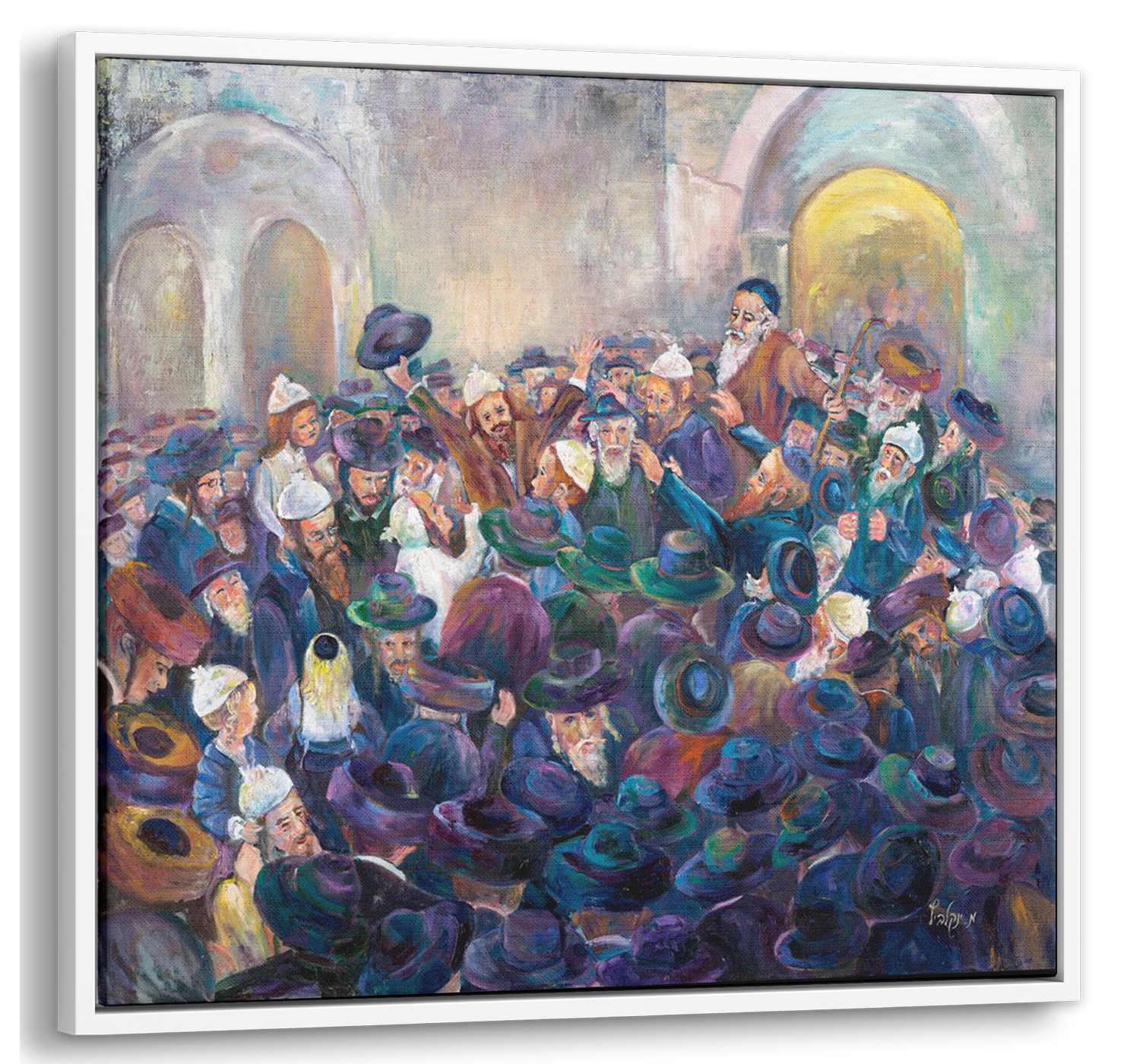 Rabbi Shimon's Lag BaOmer - 35x35 Vibrant Jewish Art: A lively painting capturing the joyful dancing on Mount Meron, celebrating Jewish heritage and Rabbi Shimon bar Yochai.