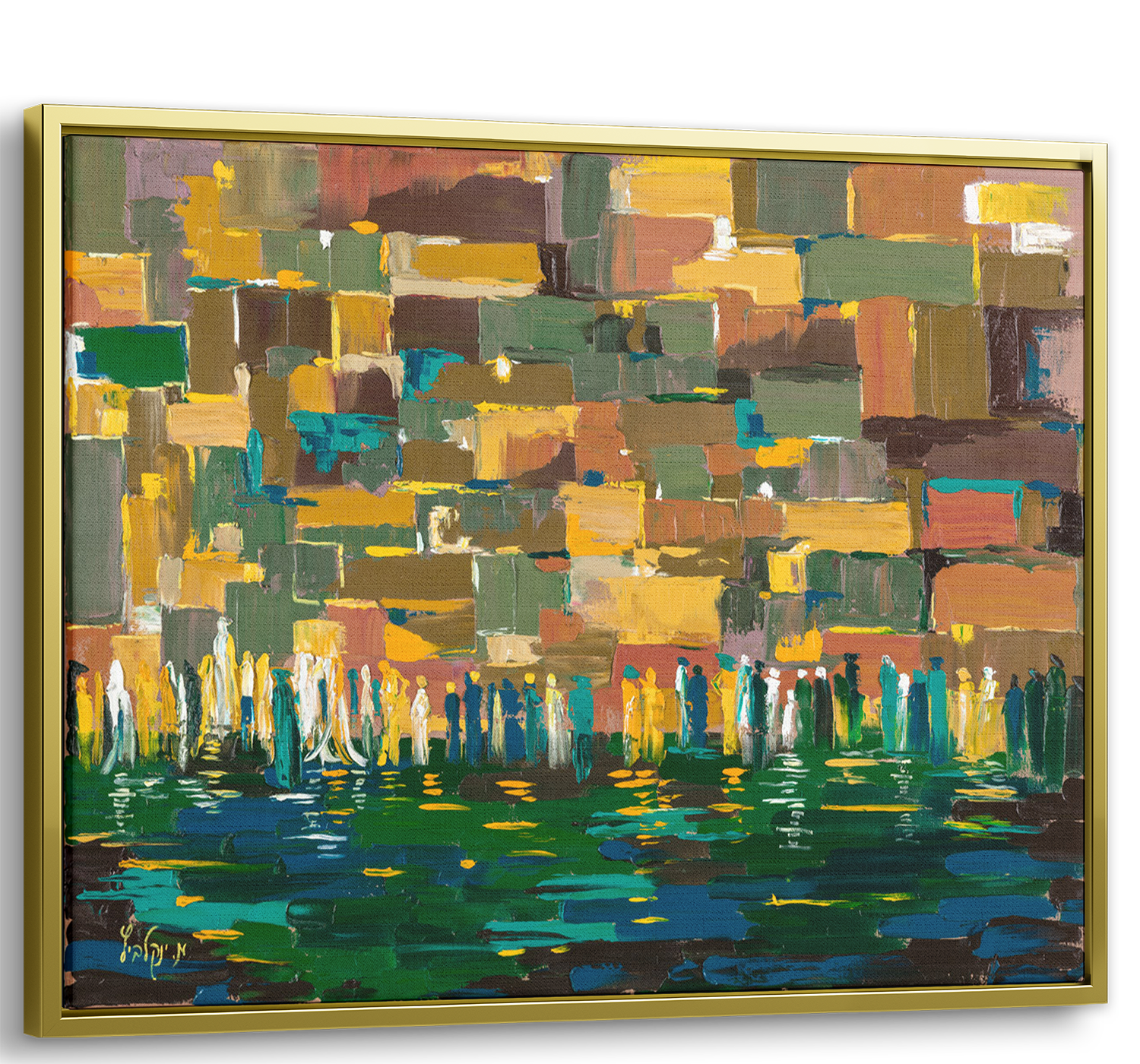 Western Wall Abstract in Browns - 35x35 Judaica Art Canvas depicting the historic site's texture and emotion in modern abstract style.