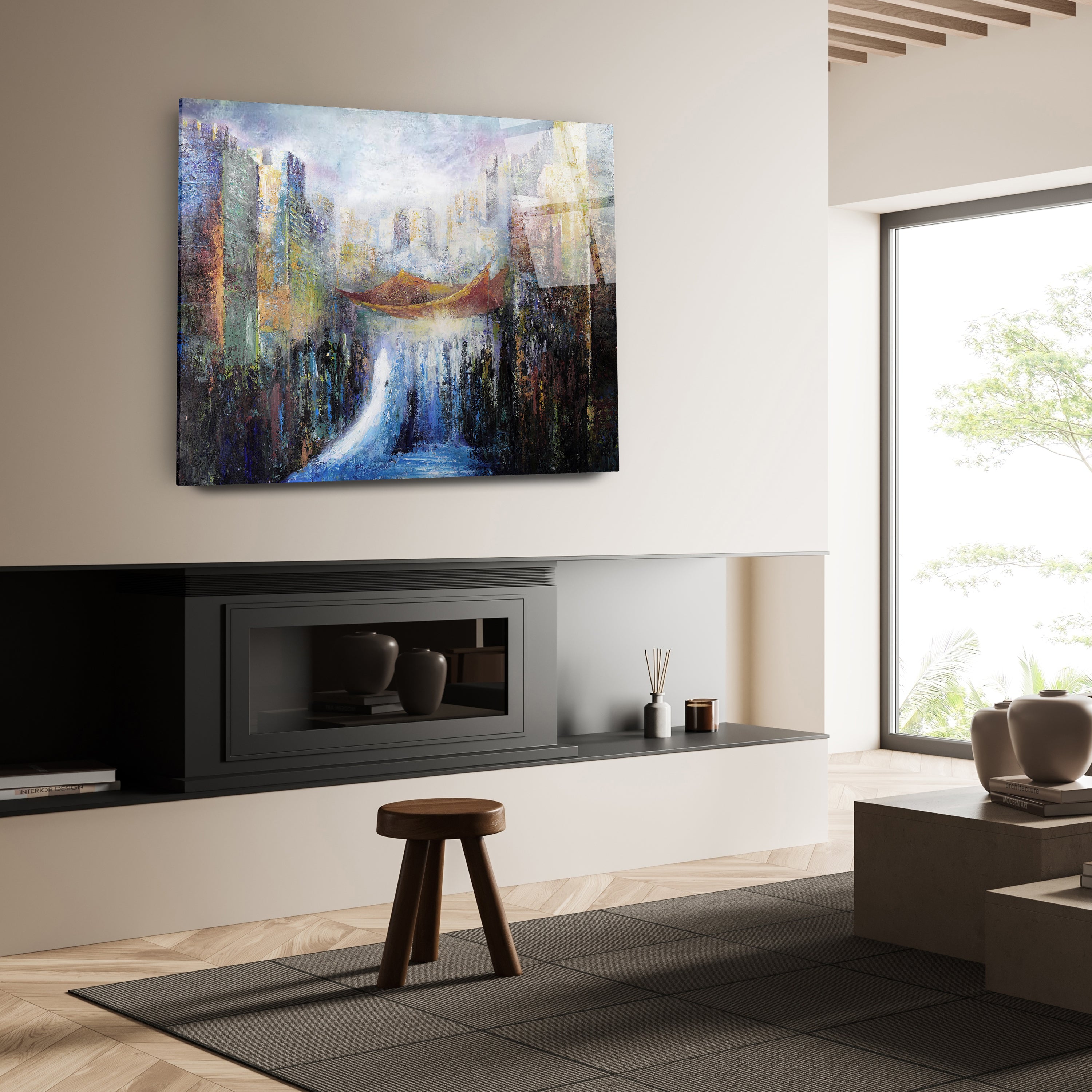 Wedding in Jerusalem - Jewish Chuppa Ceremony Art by Yossi Bitton on acrylic, capturing a vibrant Jewish wedding scene, ready to hang.