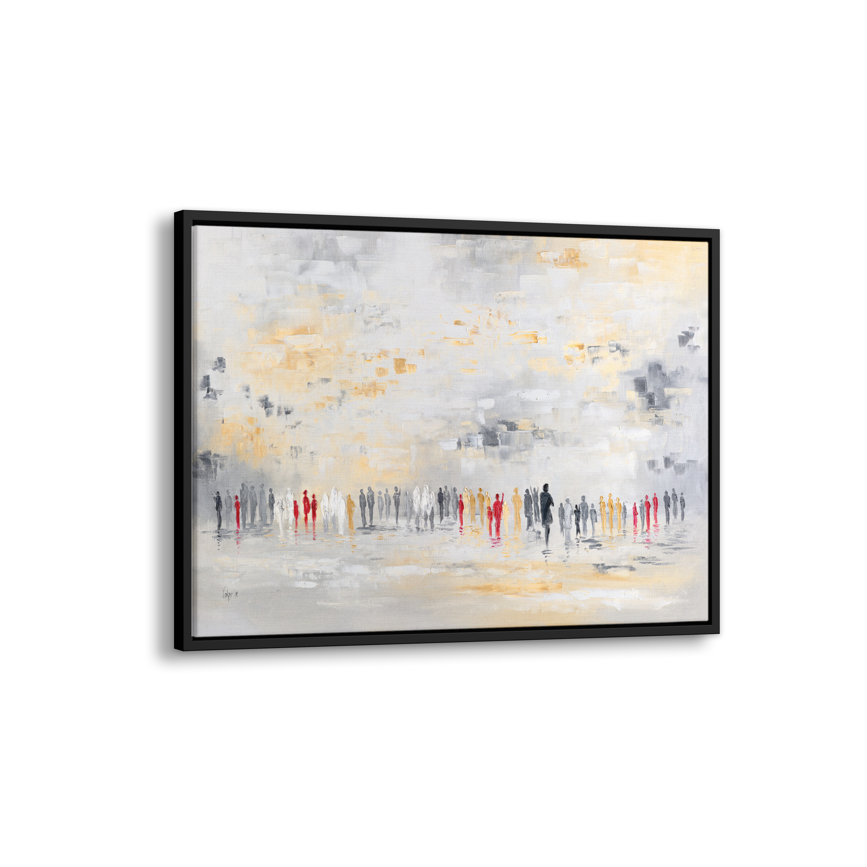 Golden White Western Wall Abstract - 40x24 Judaica Art: A modern abstract painting depicting the Western Wall, emphasizing spiritual depth with elegant gold and white tones.