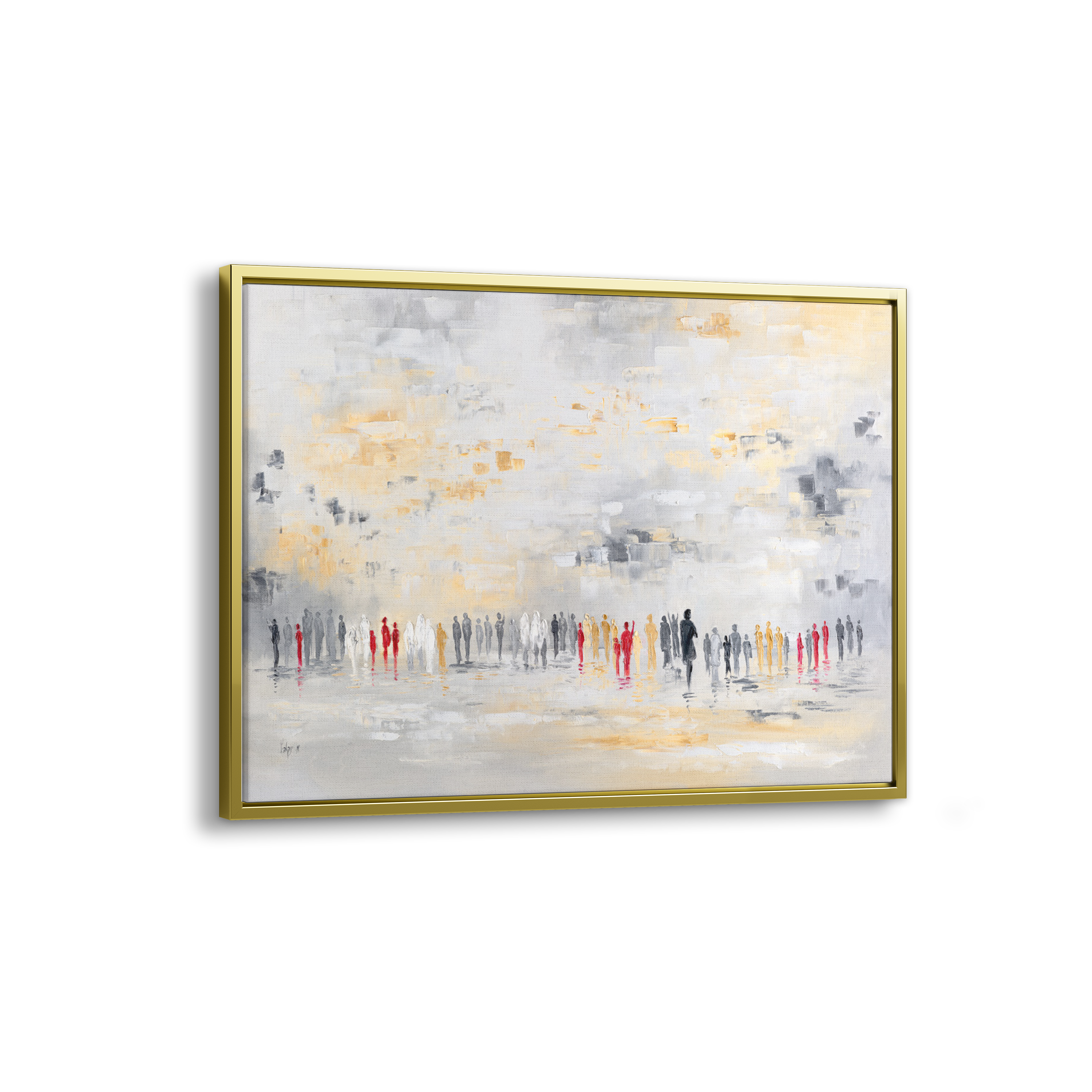 Golden White Western Wall Abstract - 40x24 Judaica Art in a gold frame, showcasing an elegant depiction of the sacred site in a modern artistic style.