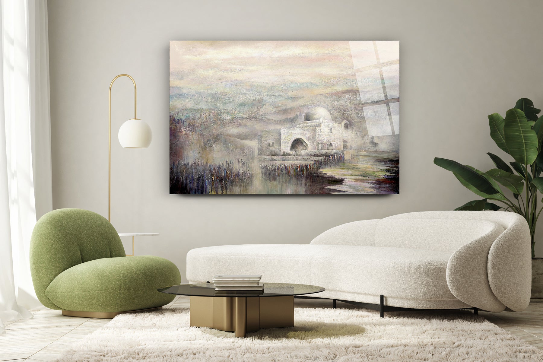 Rachel Tomb - Black and White Jewish Art Print by Yossi Bitton, depicting Israel's sacred site with a modern, reverent design, displayed in a stylish living room.