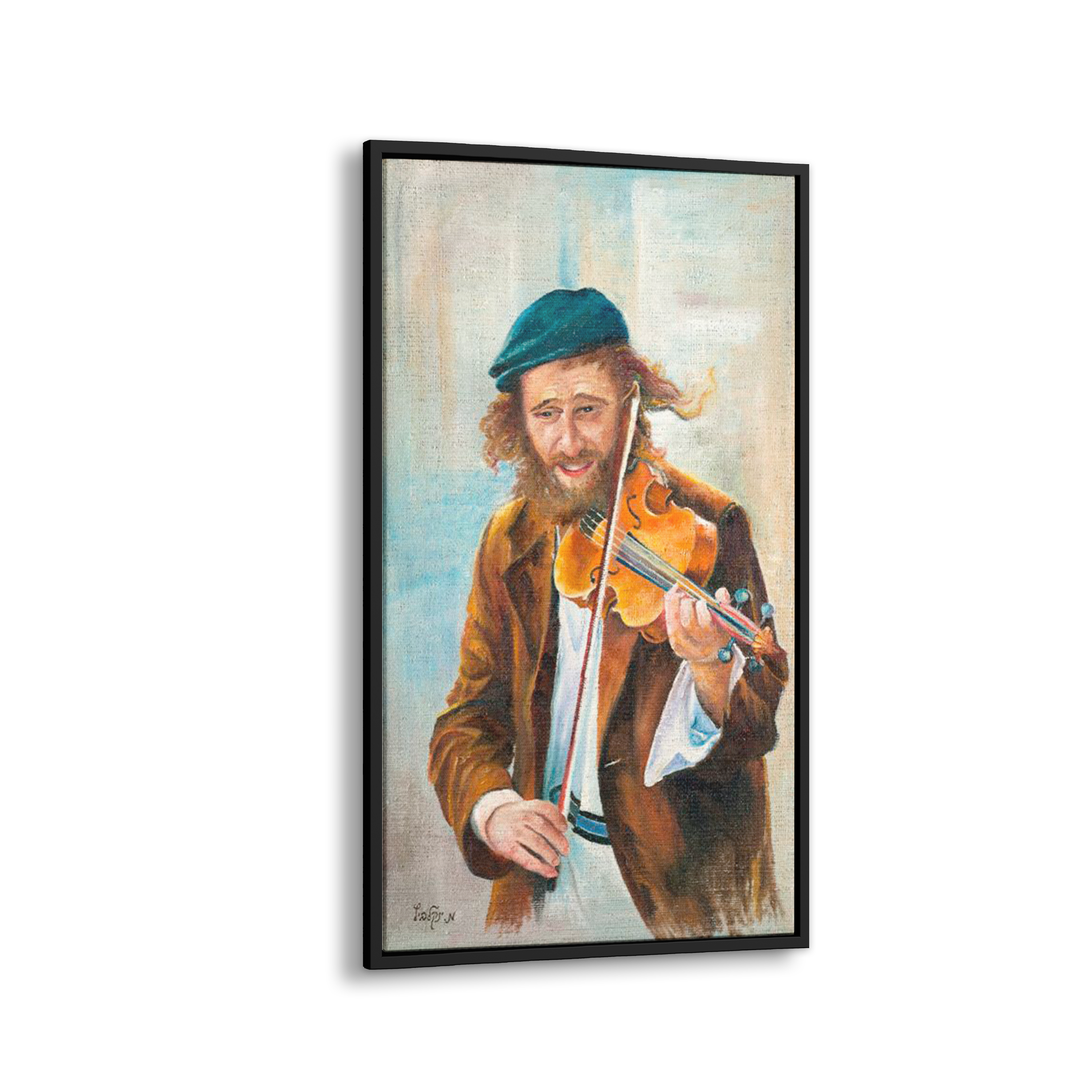 Jewish Violinist Art - 31x18 Musical Expression Canvas: A painting depicting a man playing a violin, highlighting Jewish musical heritage and artistry.