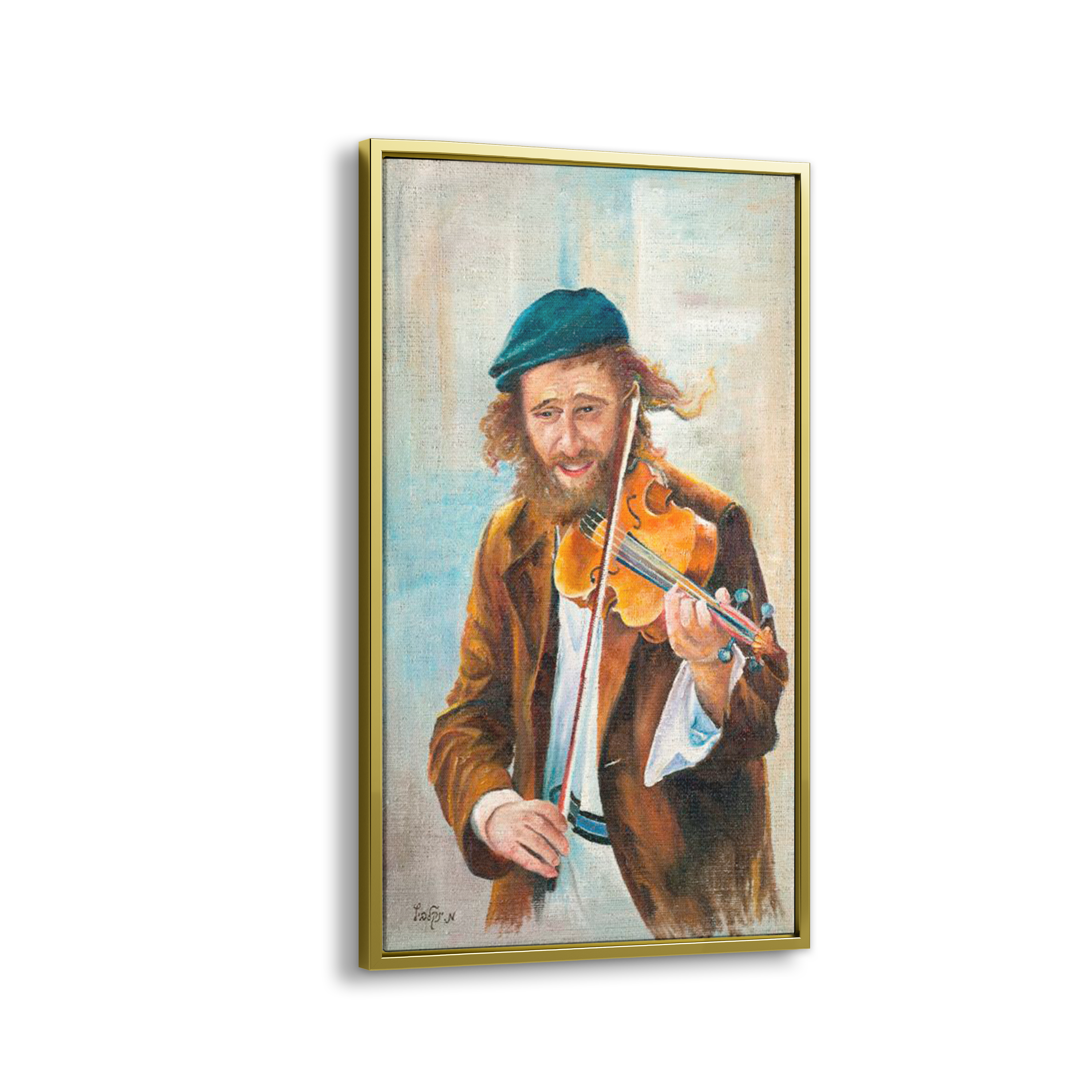 Jewish Violinist Art - 31x18 Musical Expression Canvas depicting a man playing a violin, illustrating Jewish cultural and musical heritage.