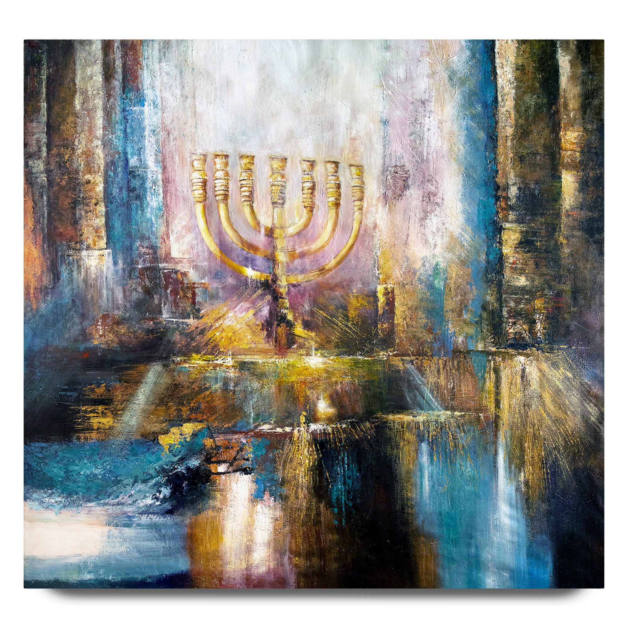 The Menorah - Modern Jewish Art Print by Yossi Bitton, abstractly depicting the sacred Menorah symbol from the Beit Hamikdash.