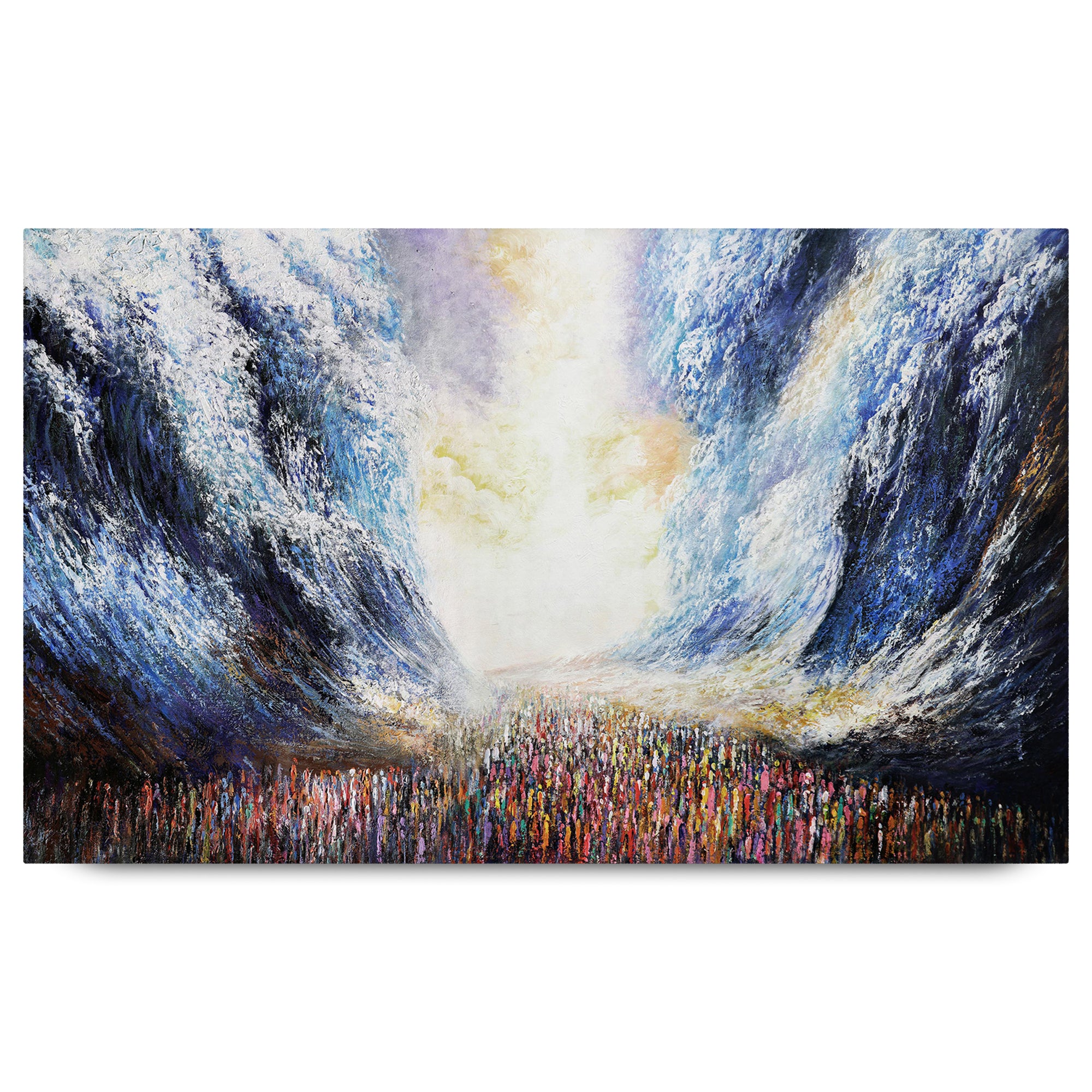 Splitting of the Sea by Yossi Bitton: A modern art print depicting the dramatic Red Sea crossing, capturing a pivotal biblical moment in vibrant Jewish artistry.