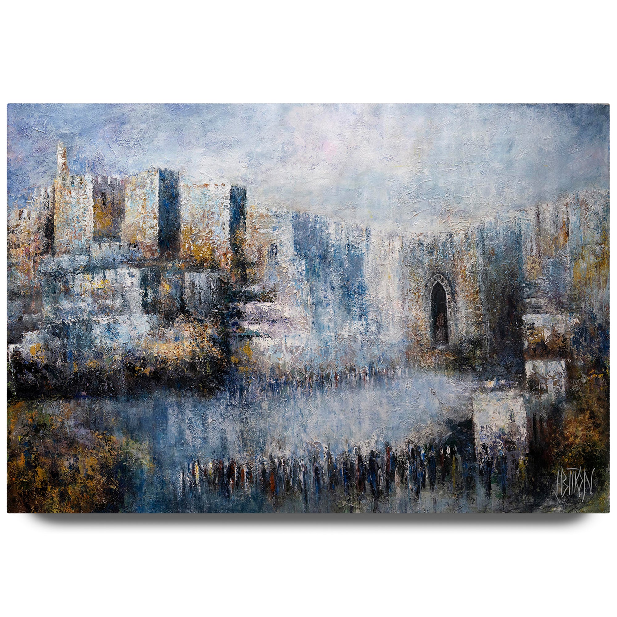Jerusalem Jaffa Gate - Modern Jewish Art Print by Yossi Bitton, depicting a vibrant painting of Jerusalem's iconic Jaffa Gate, highlighting its historic allure and contemporary style.