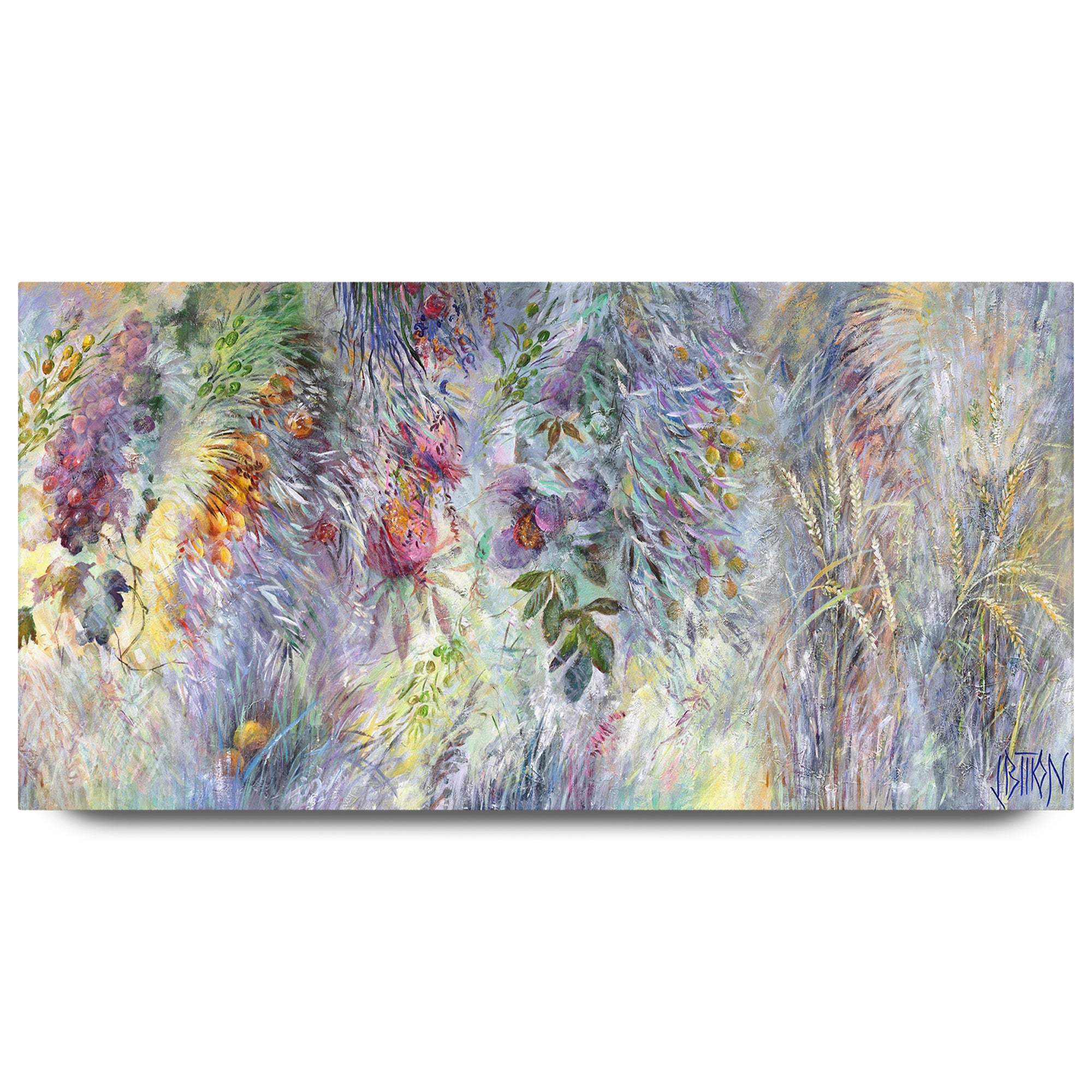 Colorful Seven Species of Israel - Modern Jewish Art Print by Yossi Bitton dynamic style.