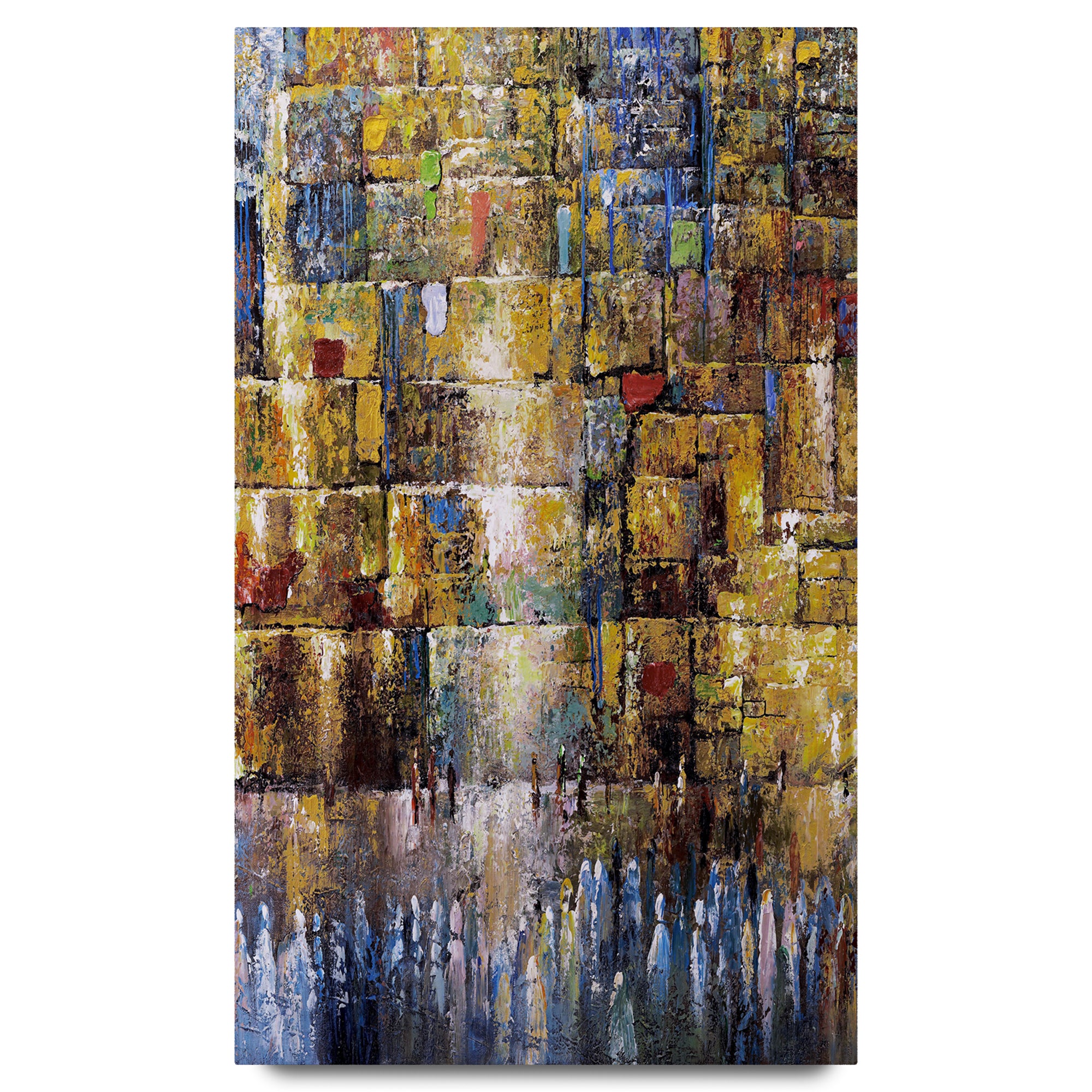 The Western Wall - Abstract Jerusalem Art Print by Yossi Bitton, depicting a modern interpretation of the Western Wall with people, ideal for Jewish wall decor.